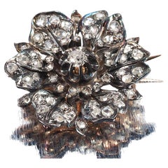 Antike antike Kornblumenbrosche Diamanten Gold Silber Blütenblatt Blütenblätter Wald Nymphe Gemüseblatt