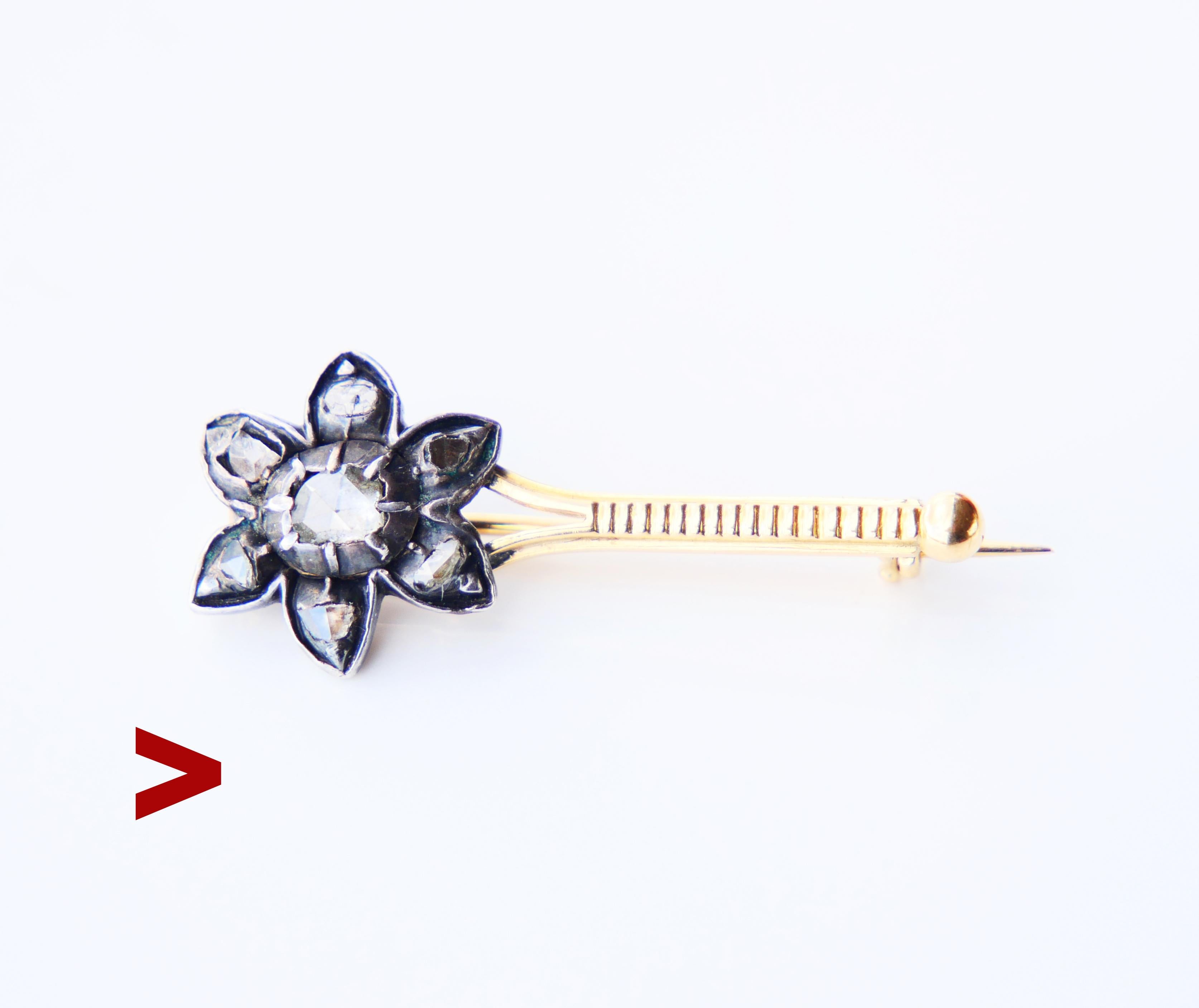 Swedish Flower ( or Comet ?) or a shooting Star brooch dating from ca. early 20th century with seven rose cut Diamonds set in Silver clusters,back sides closed. Flower's Ø 13mm. Total weight of Diamonds ca. 0.5ctw . Measures 34 mm long . Weight : 3