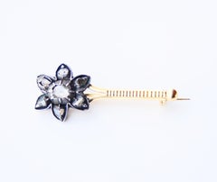 Broche fleur comète antique Broche diamants or massif 18K Silver / 3 gr