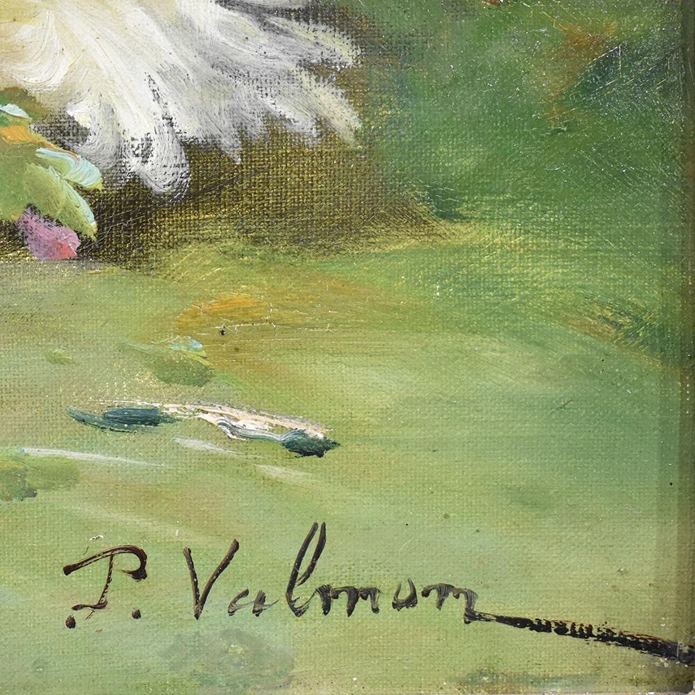 Antique Flower Painting, Dahlias Flowers, Oil on Canvas, 19th Century 'QF483' 1