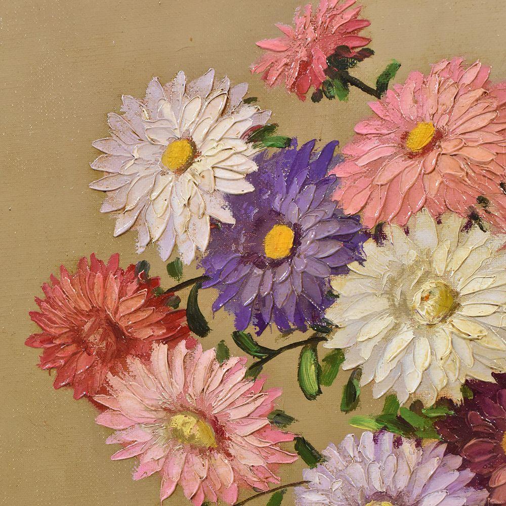 Antique Flower Painting, Daisies Painting, Oil on Canvas, 20th Century, Art Déco 1