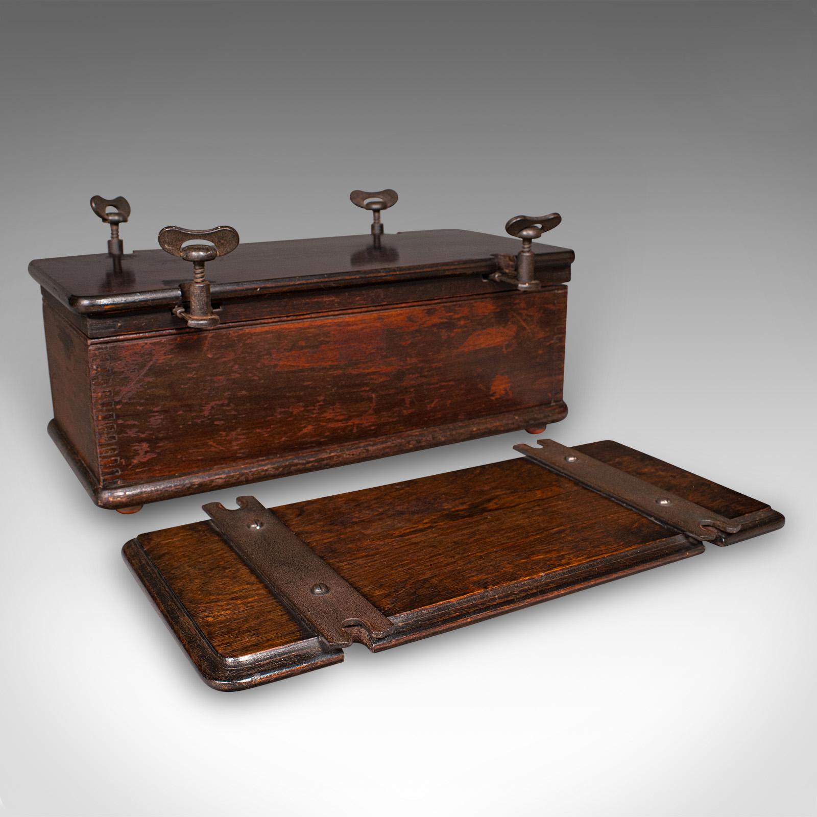 British Antique Flower Press Box, English, Beech, Cast Iron, Hobby Case, Edwardian, 1910 For Sale