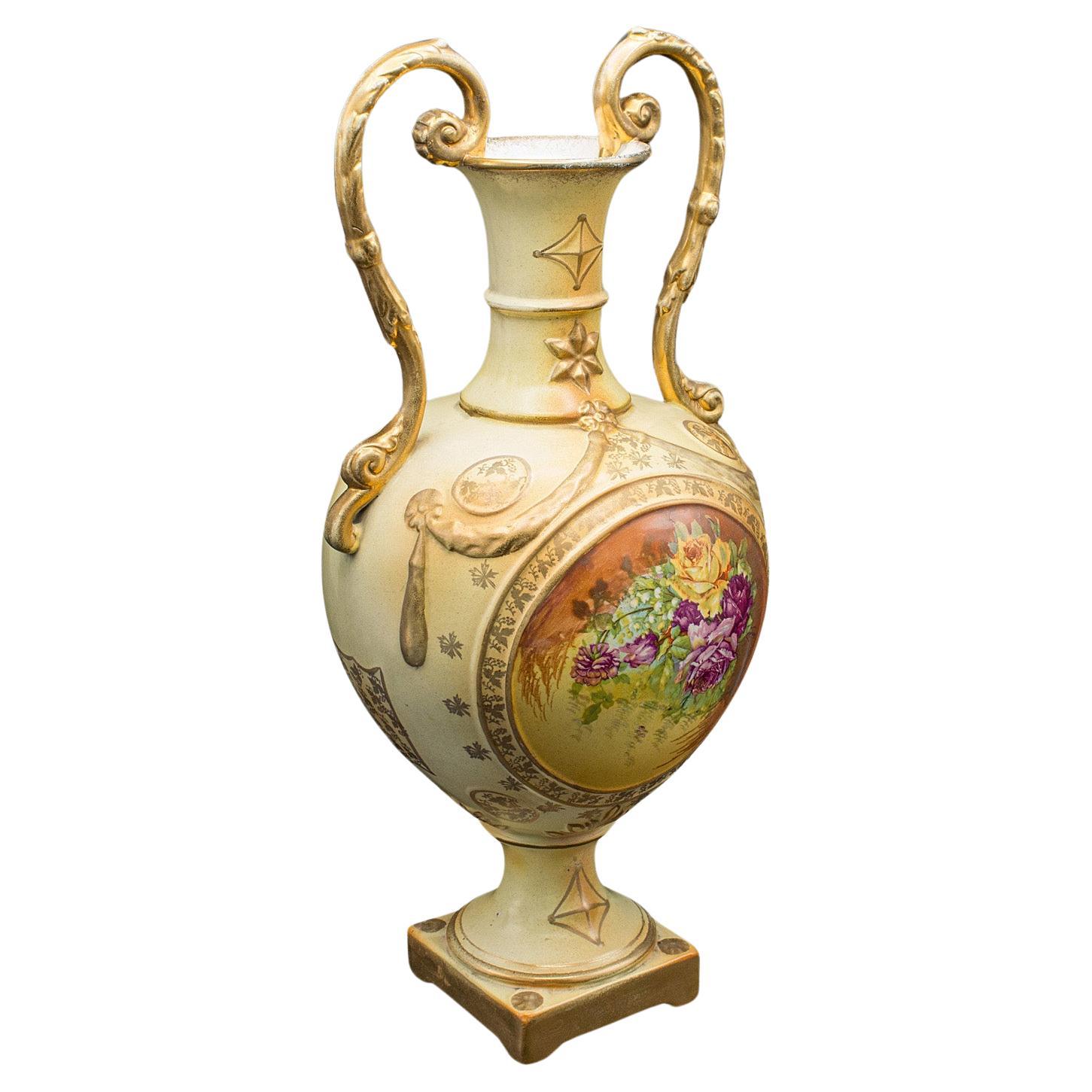 Antike Blumenvase, englisch, Keramik, Baluster-Urne, kontinentaler Geschmack, um 1920