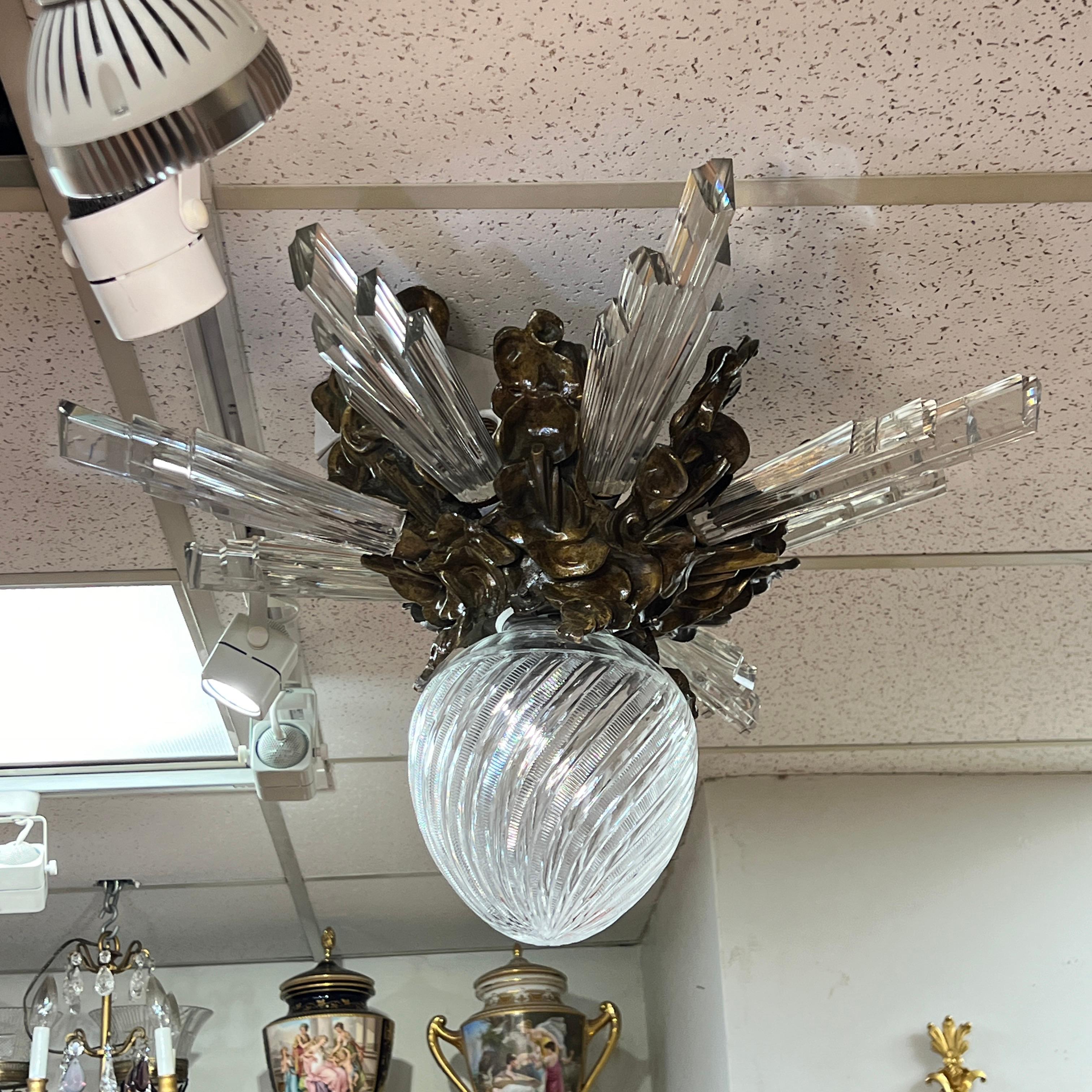Lámpara empotrada antigua Sunburst de bronce y cristal Bronce en venta