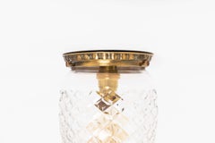 Antique Flush Mounted Ornate Brass and Cut Glass Ceiling Light Lamp, C.1910
