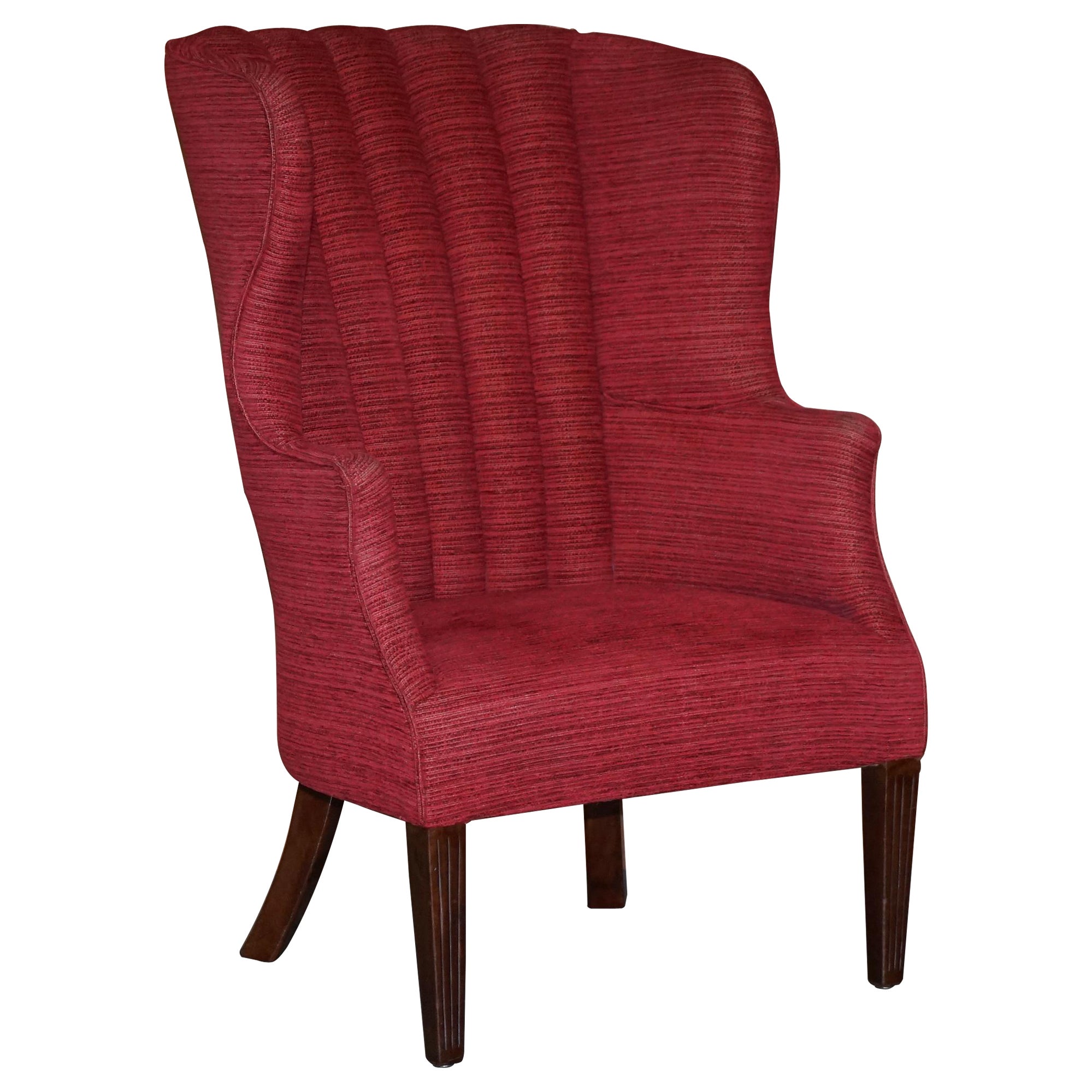 Antica poltrona con schienale scanalato dell'inizio dell'epoca vittoriana, circa 1840, Porters Wingback Barrel Armchair