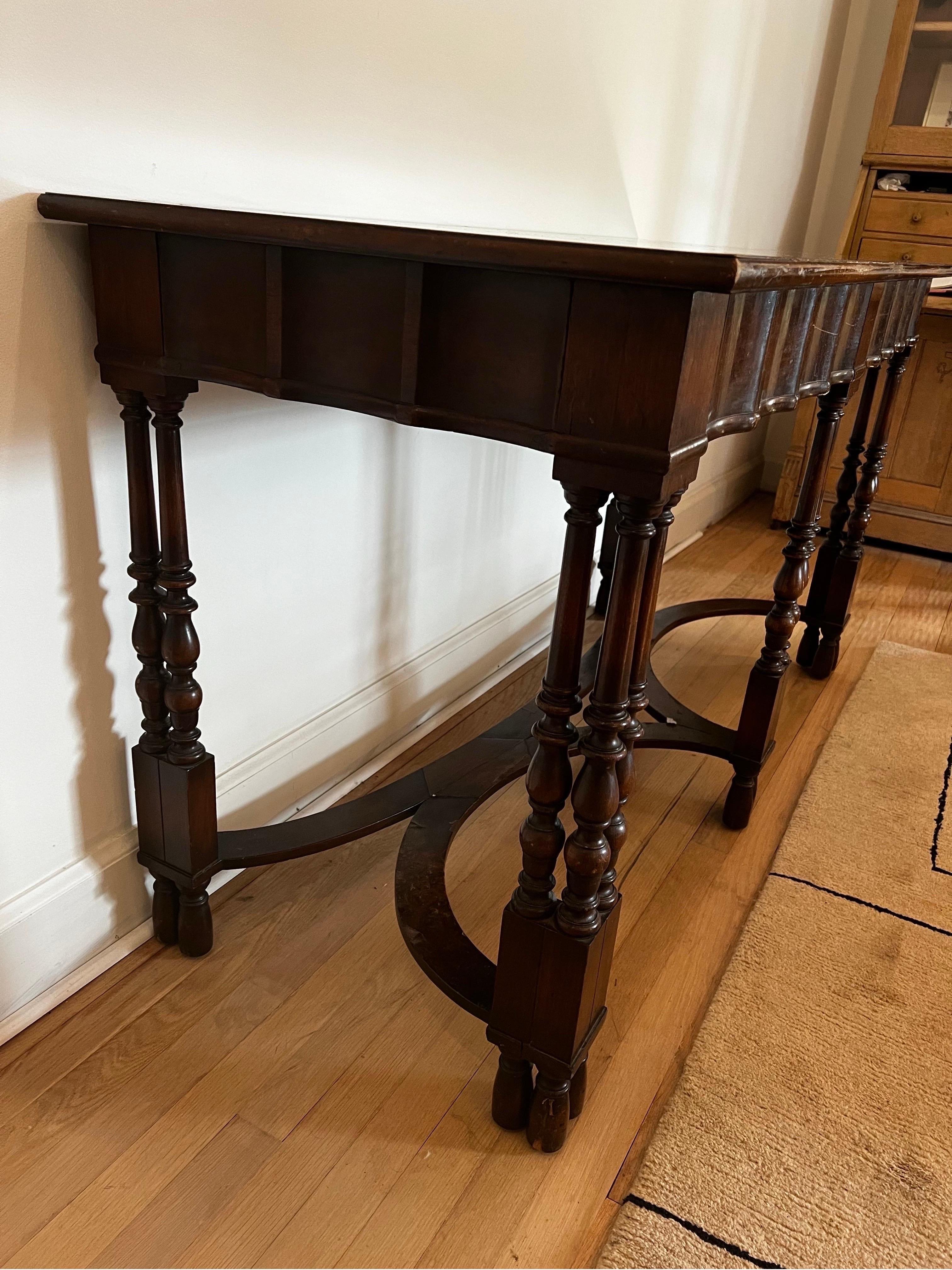 Carved Antique Fluted Colonial Library Console Table for W. & J. Sloane  For Sale