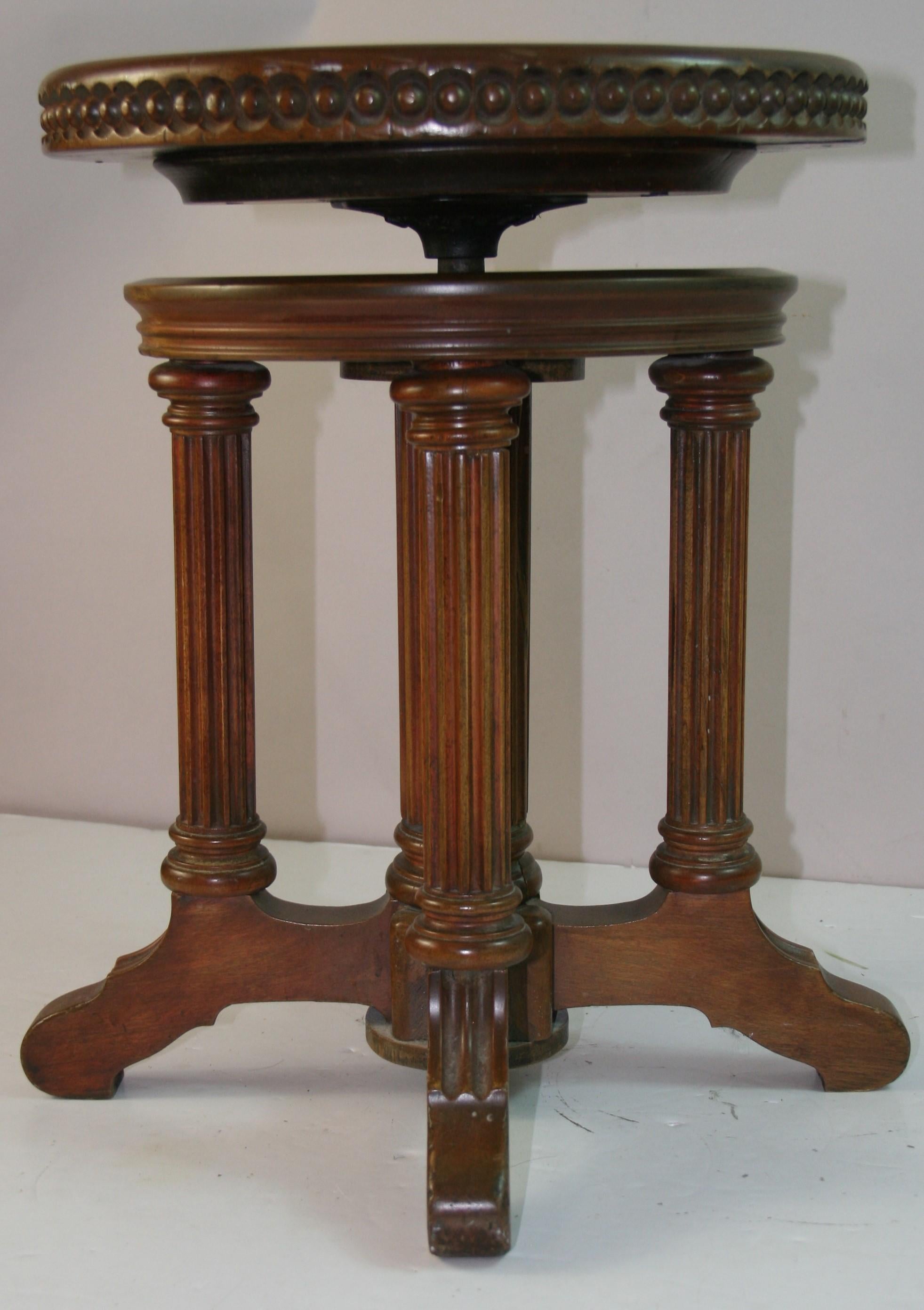 1829 Antique column base side table/piano stool (adjustible)