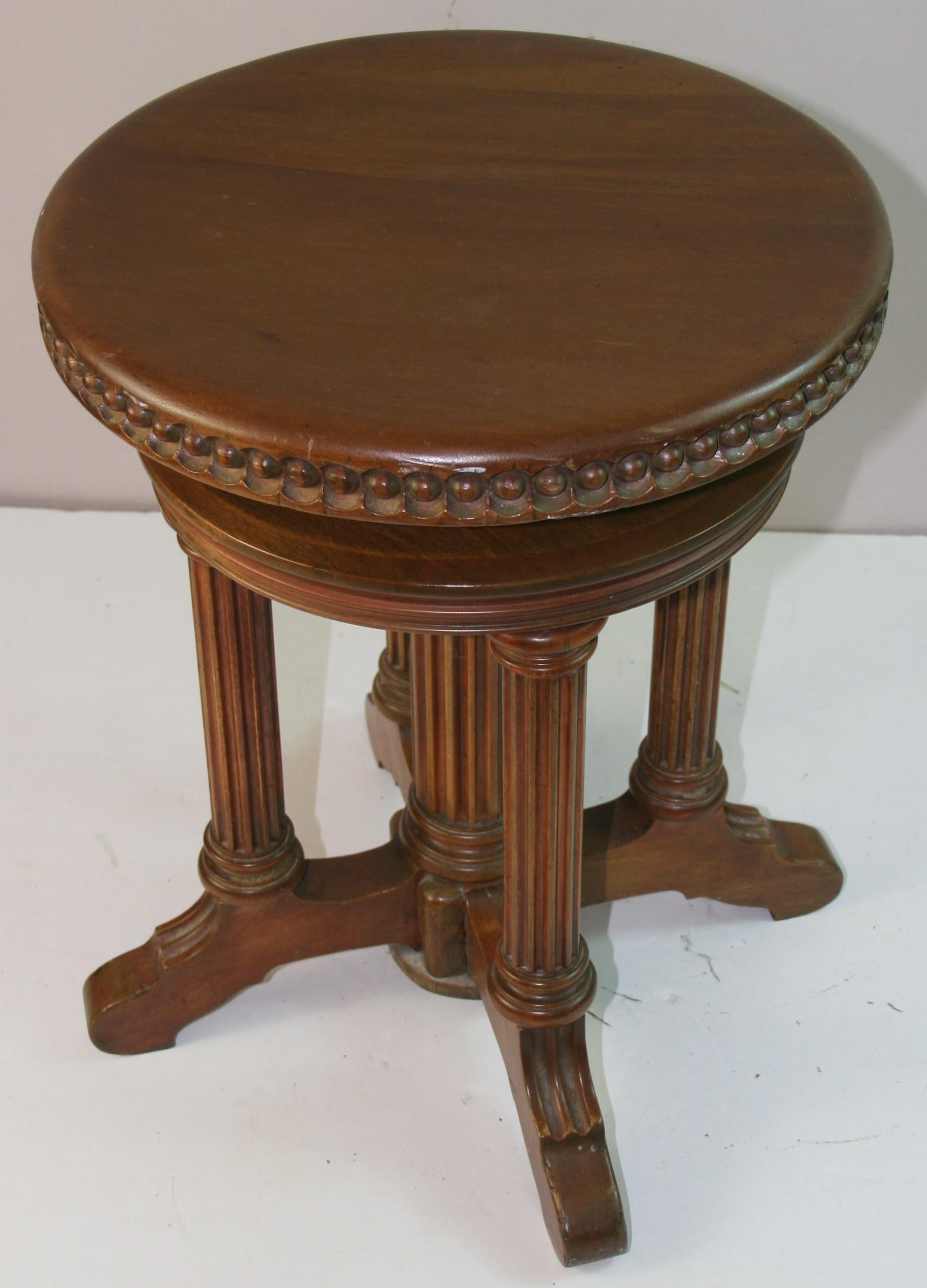Antique Fluted Column Side Table/Piano Stool For Sale 2