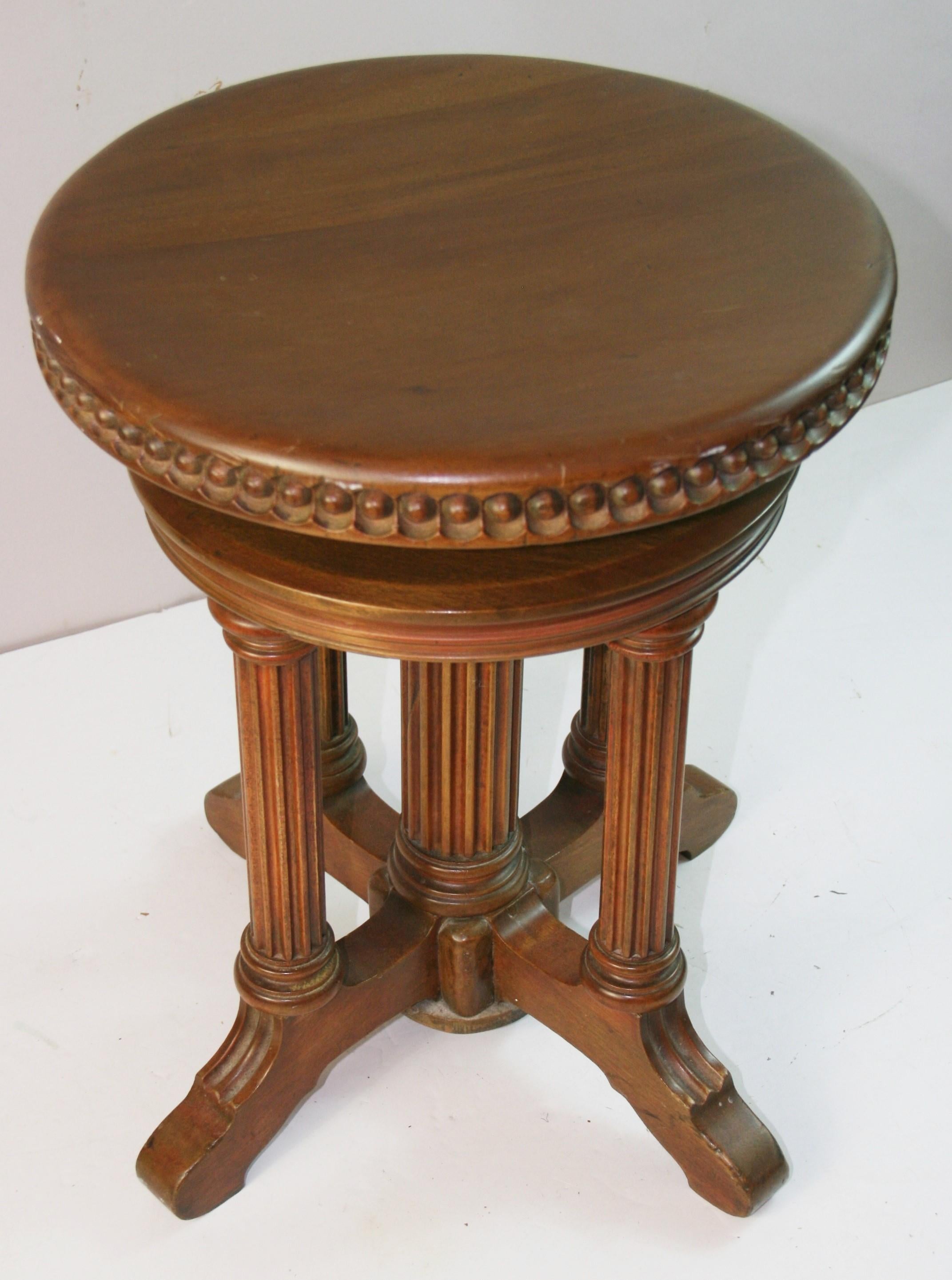 Antique Fluted Column Side Table/Piano Stool For Sale 3