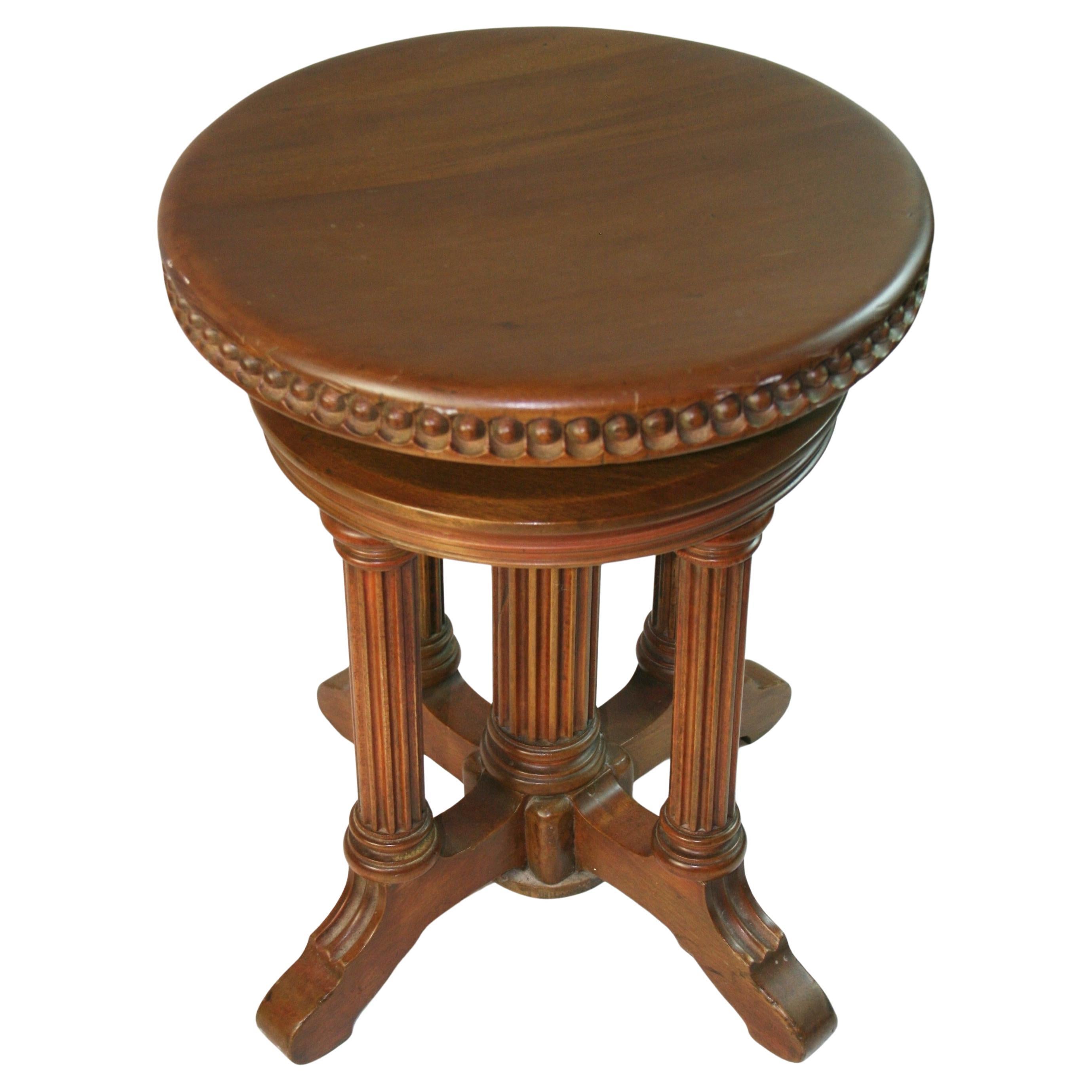 Antique Fluted Column Side Table/Piano Stool For Sale