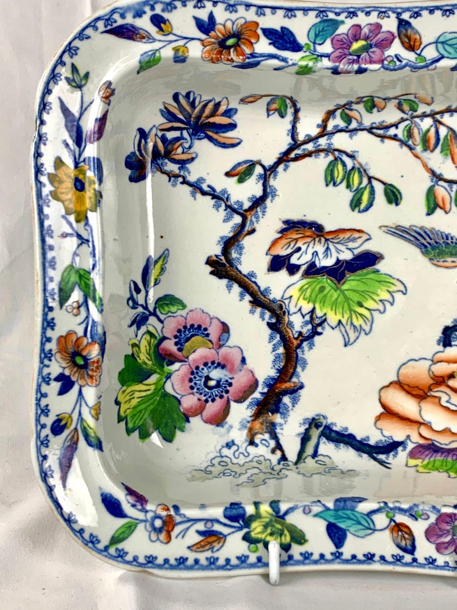 Antique Flying Bird Pattern Dish Davenport England Circa 1840 Chinoiserie