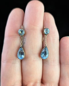 Antique Foiled blue paste drop earrings, Victorian, 9k gold