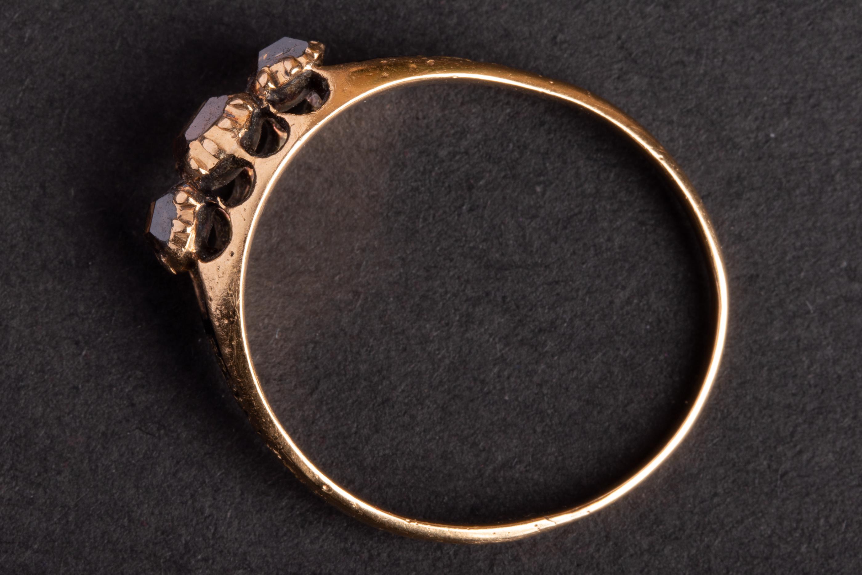 Women's or Men's Antique Foiled Table Cut Diamond Ring with Black Enamel