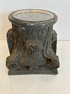 Antique Fois Bois Carved Drinks End Table with 19th Century Silverplate Tray Top