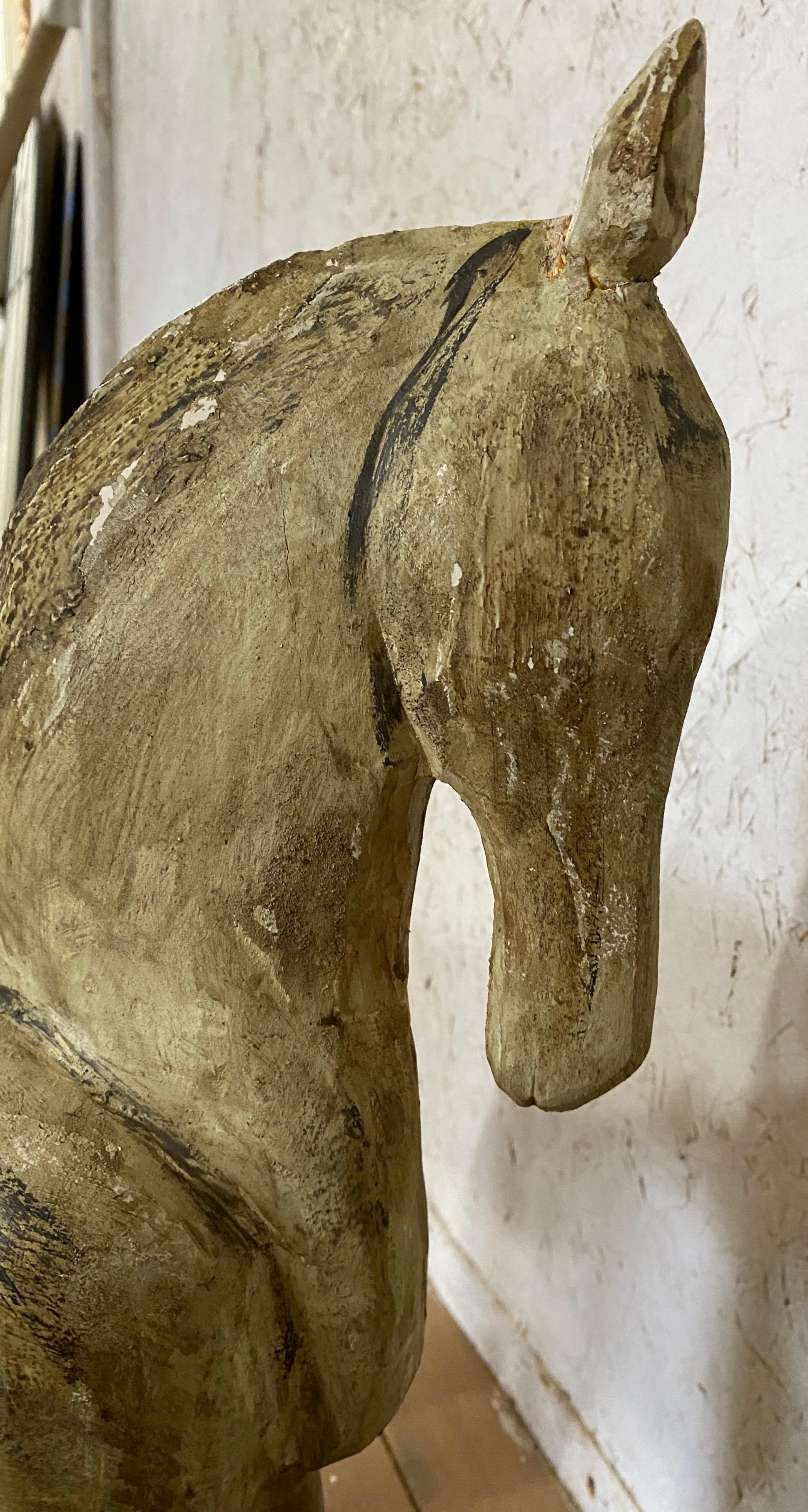 Hand-Carved Antique Folk Art Horse Sculpture For Sale
