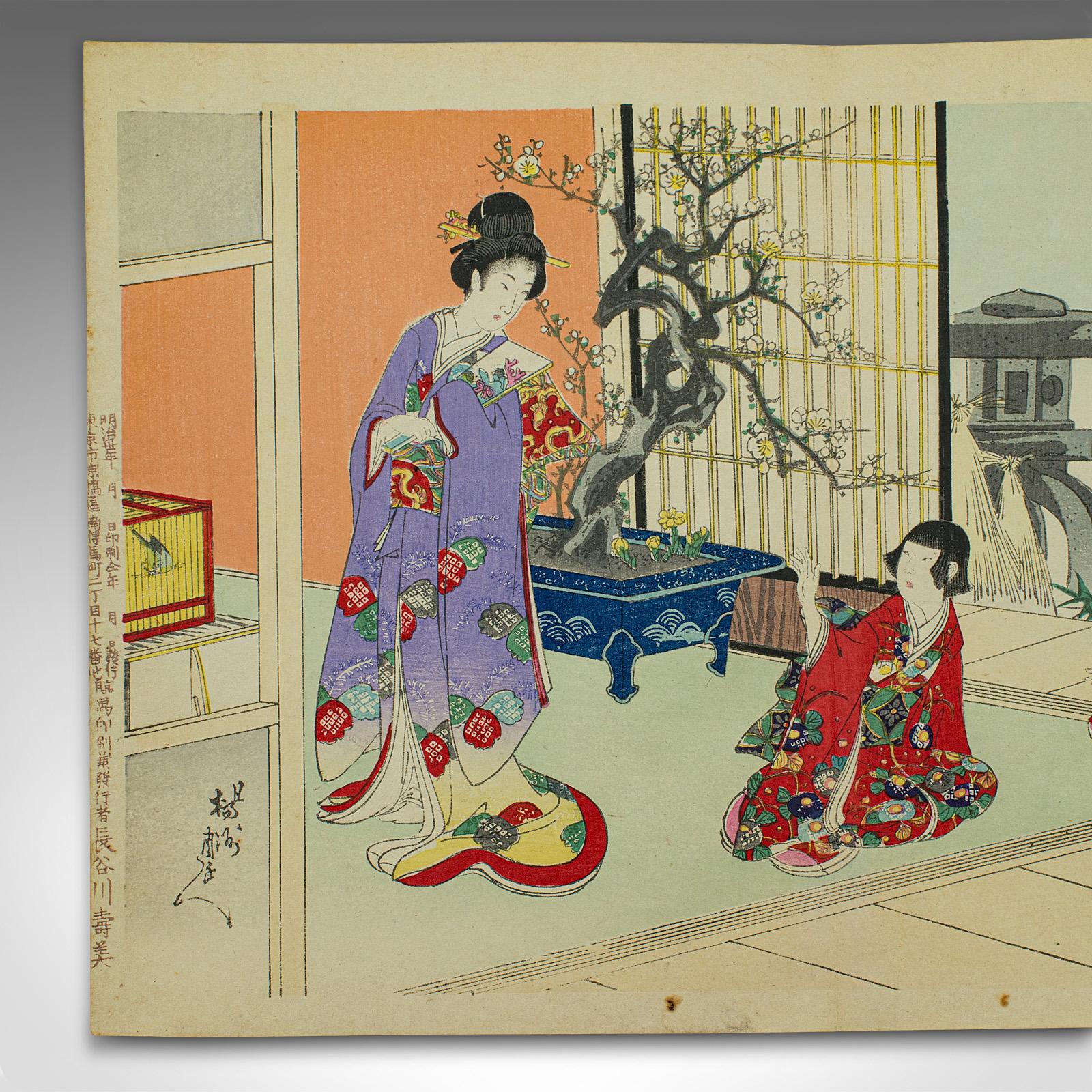 Antique Fold-Out Illustrated Book, Japanese, Woodblock Print, Linen, Meiji, 1900 For Sale 5