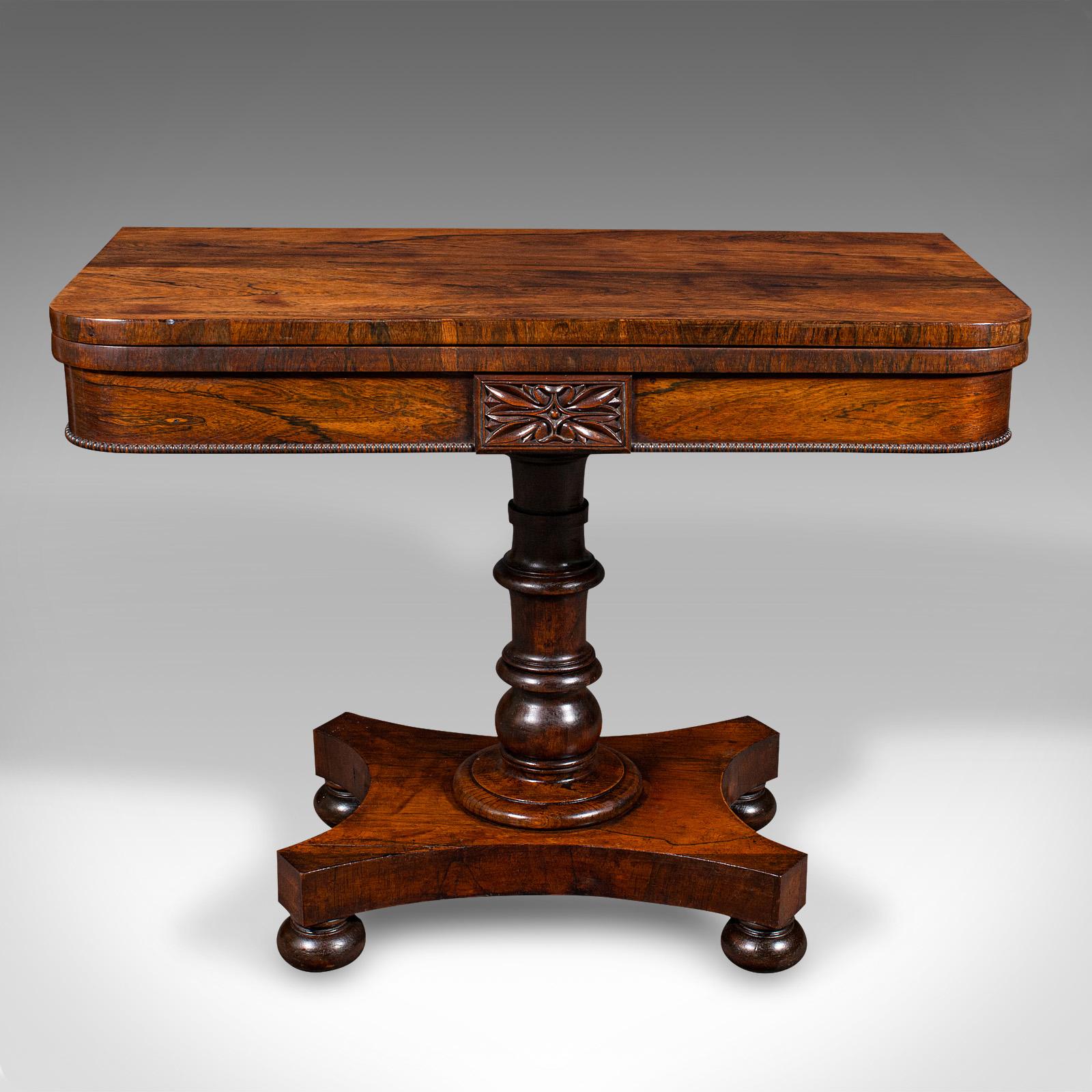 British Antique Fold Over Card Table, English, Extending, Games, Console, Regency, 1820