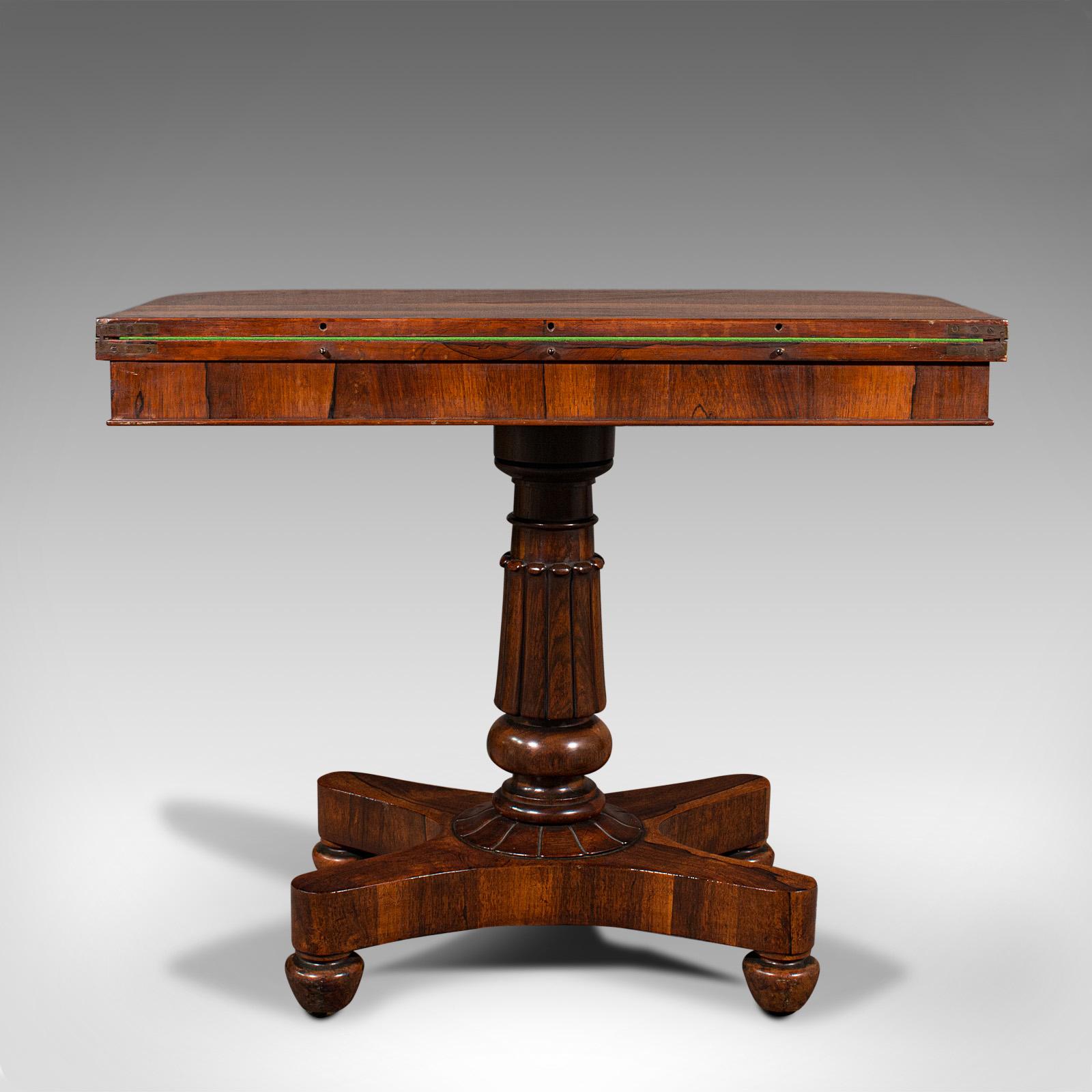 British Antique Fold-Over Card Table, English, Games, Console, William IV, Circa 1835 For Sale