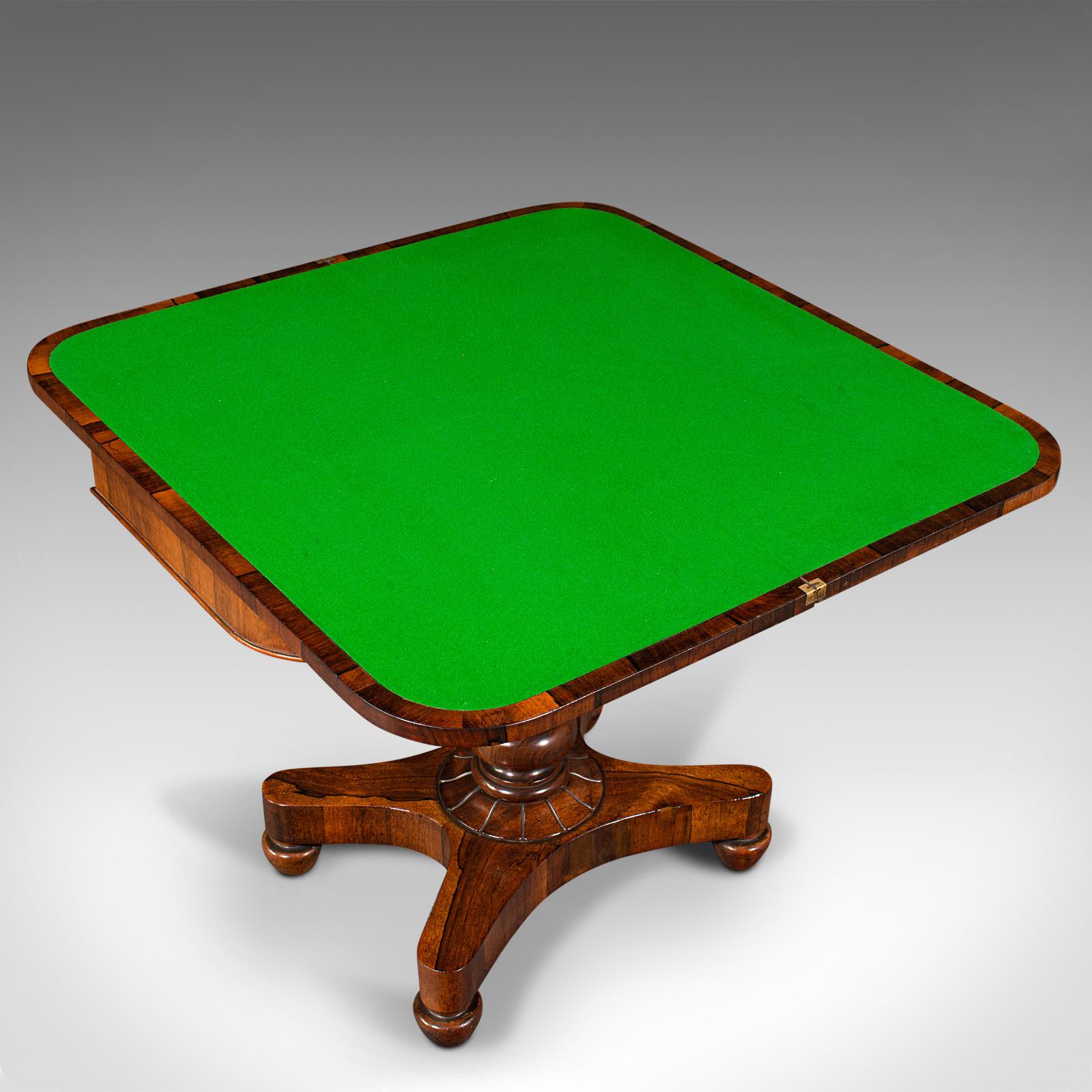 19th Century Antique Fold-Over Card Table, English, Games, Console, William IV, Circa 1835 For Sale