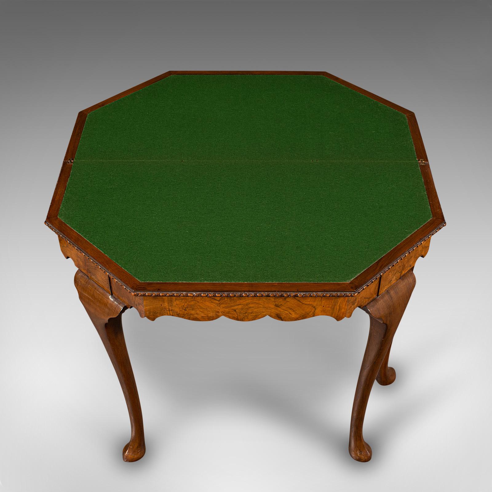 Antique Fold Over Card Table, English Walnut, Games, Georgian Revival, Edwardian For Sale 1