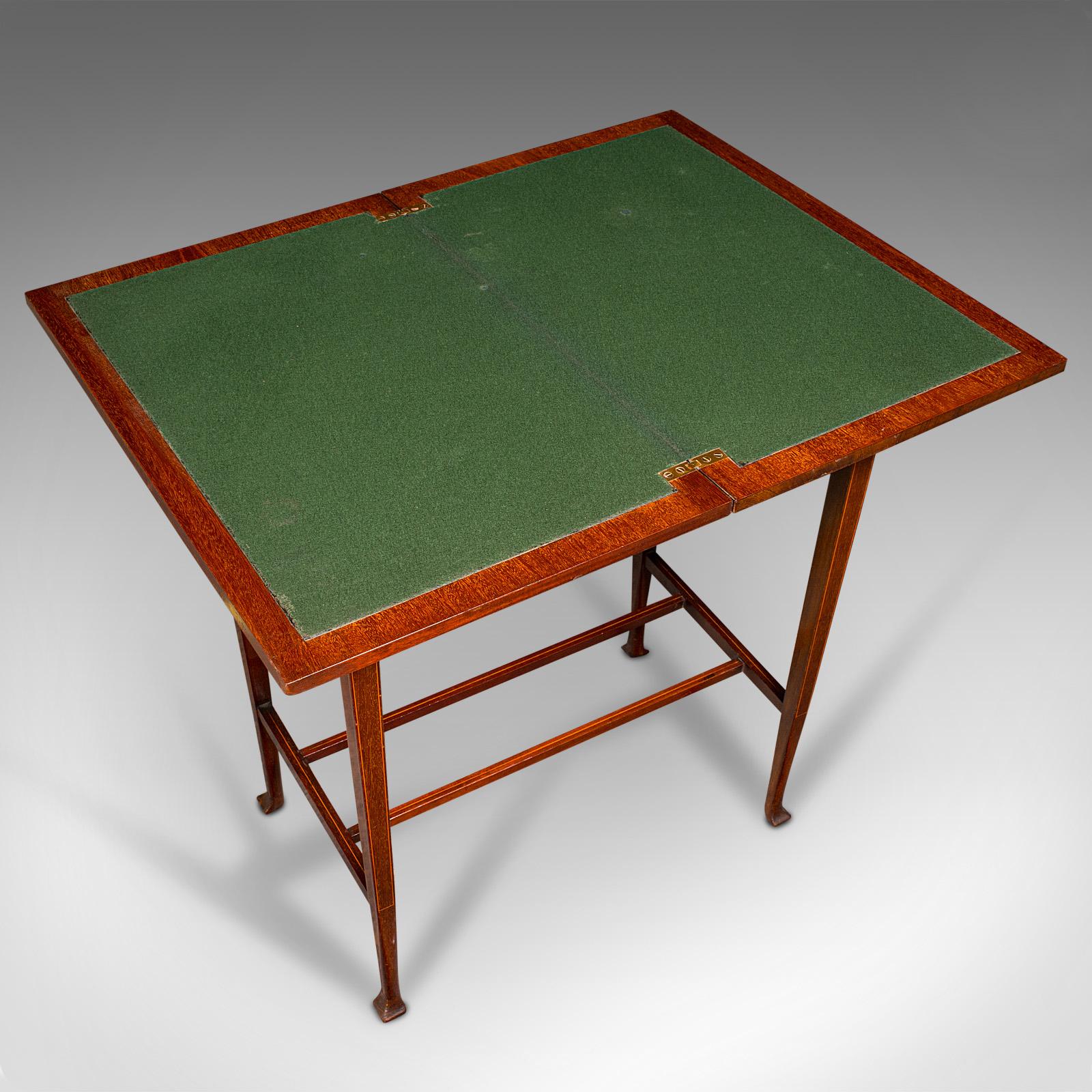 Antique Fold Over Games Table, English, Flame, Walnut, Card, Side, Edwardian For Sale 5