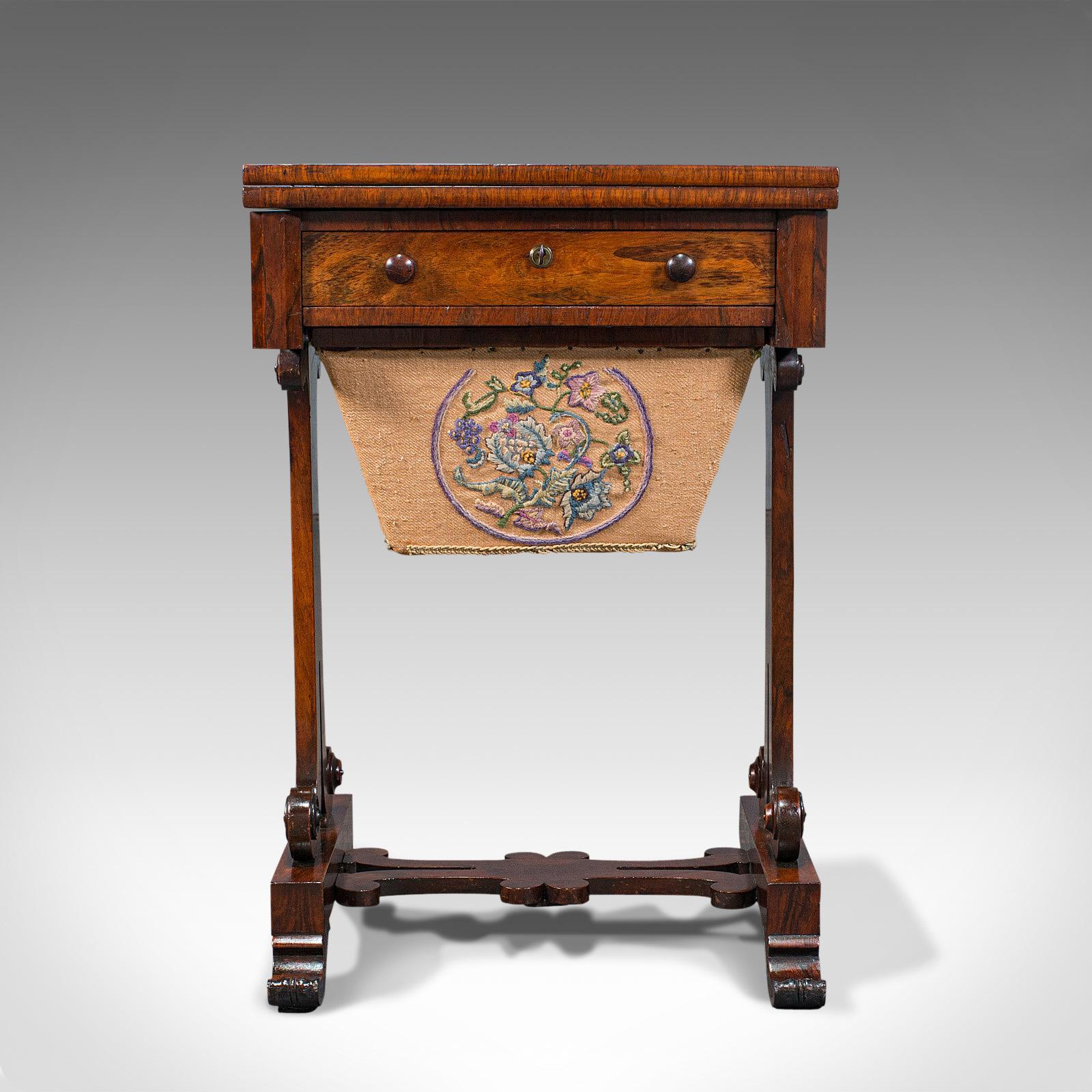 This is an antique fold over games table. An English, Rosewood chess and card table, dating to the Regency period, circa 1820.

Striking finish will add a touch of élan to games night
Displays a desirable aged patina and in very good