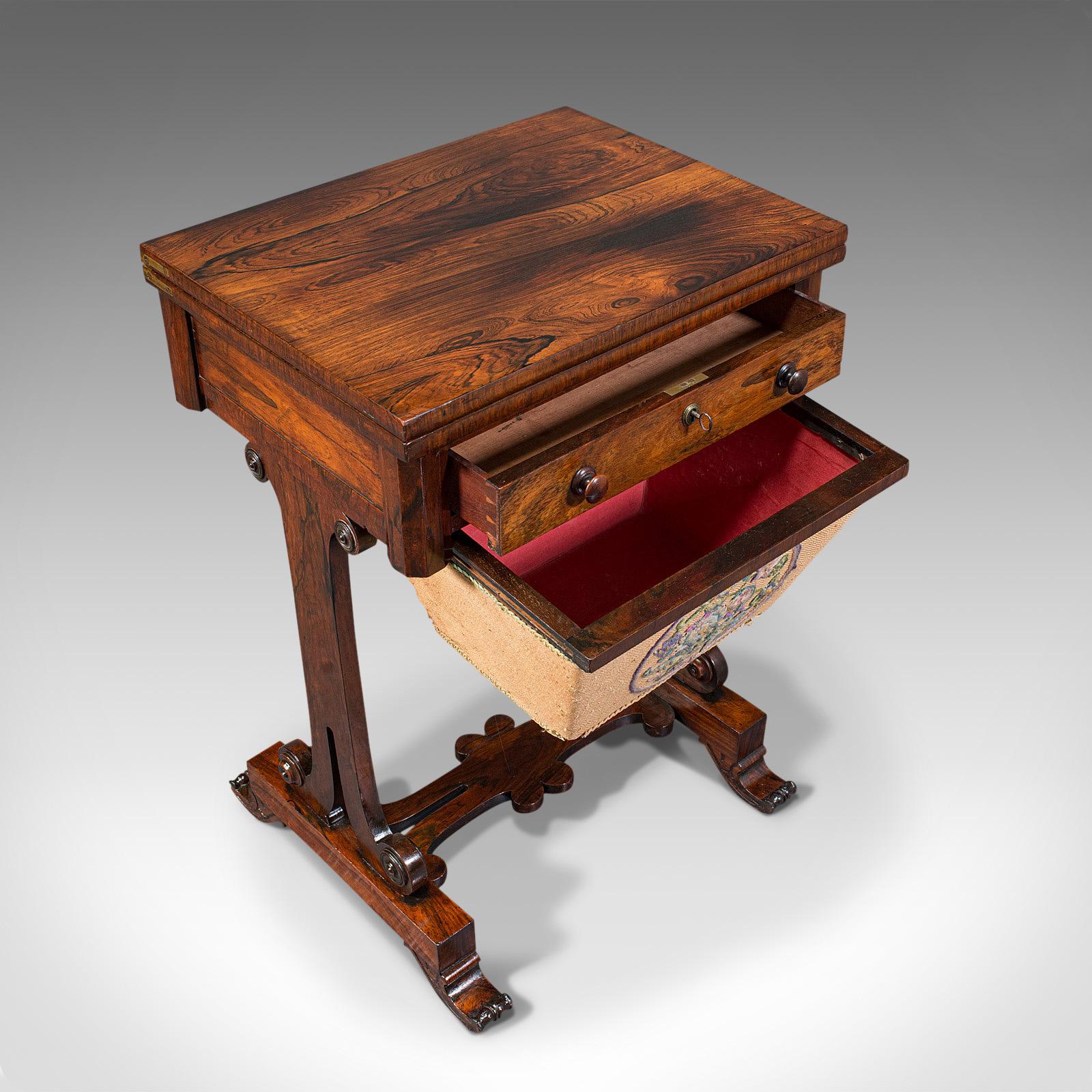 19th Century Antique Fold Over Games Table, English, Rosewood, Chess, Cards, Regency, C.1820 For Sale