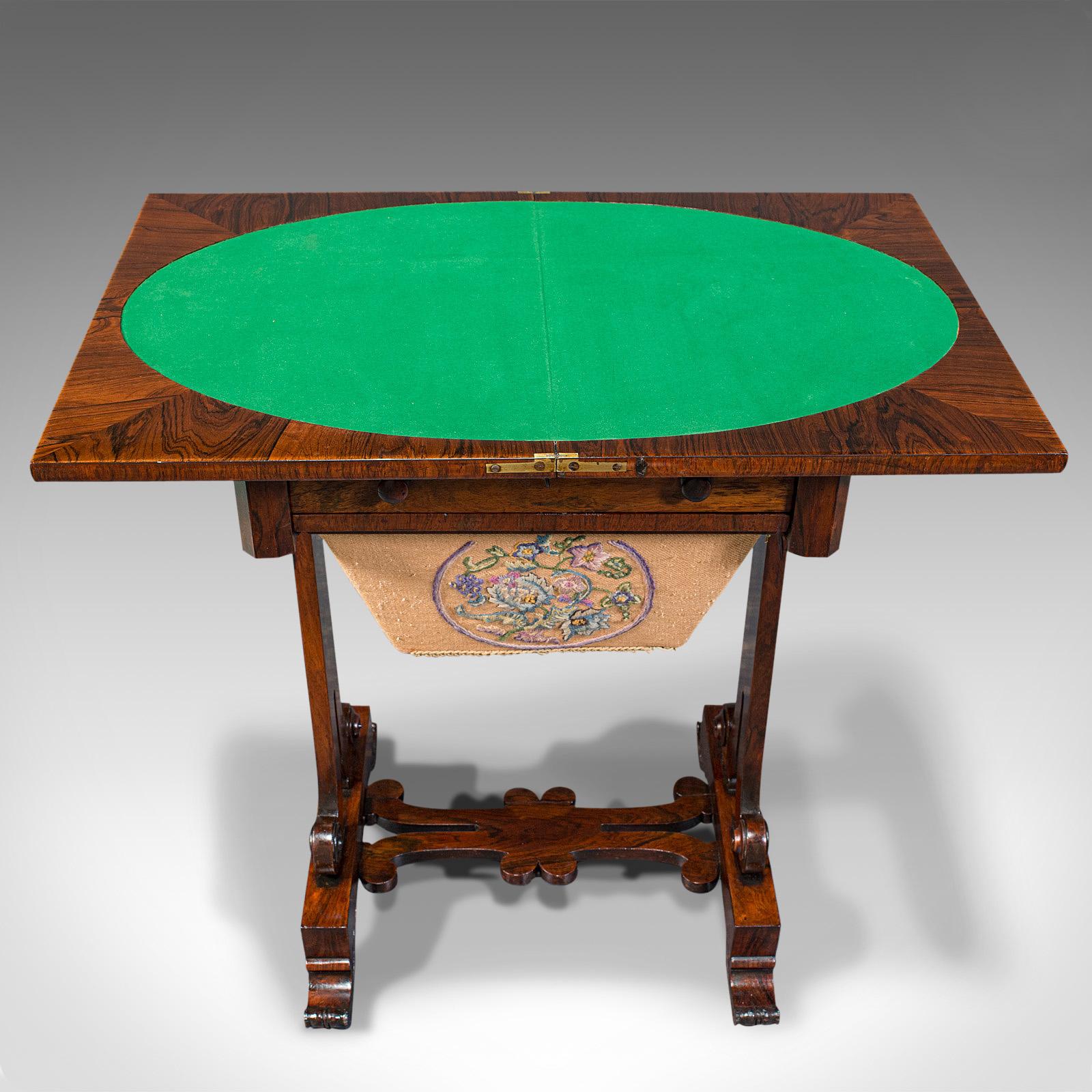 Antique Fold Over Games Table, English, Rosewood, Chess, Cards, Regency, C.1820 For Sale 2