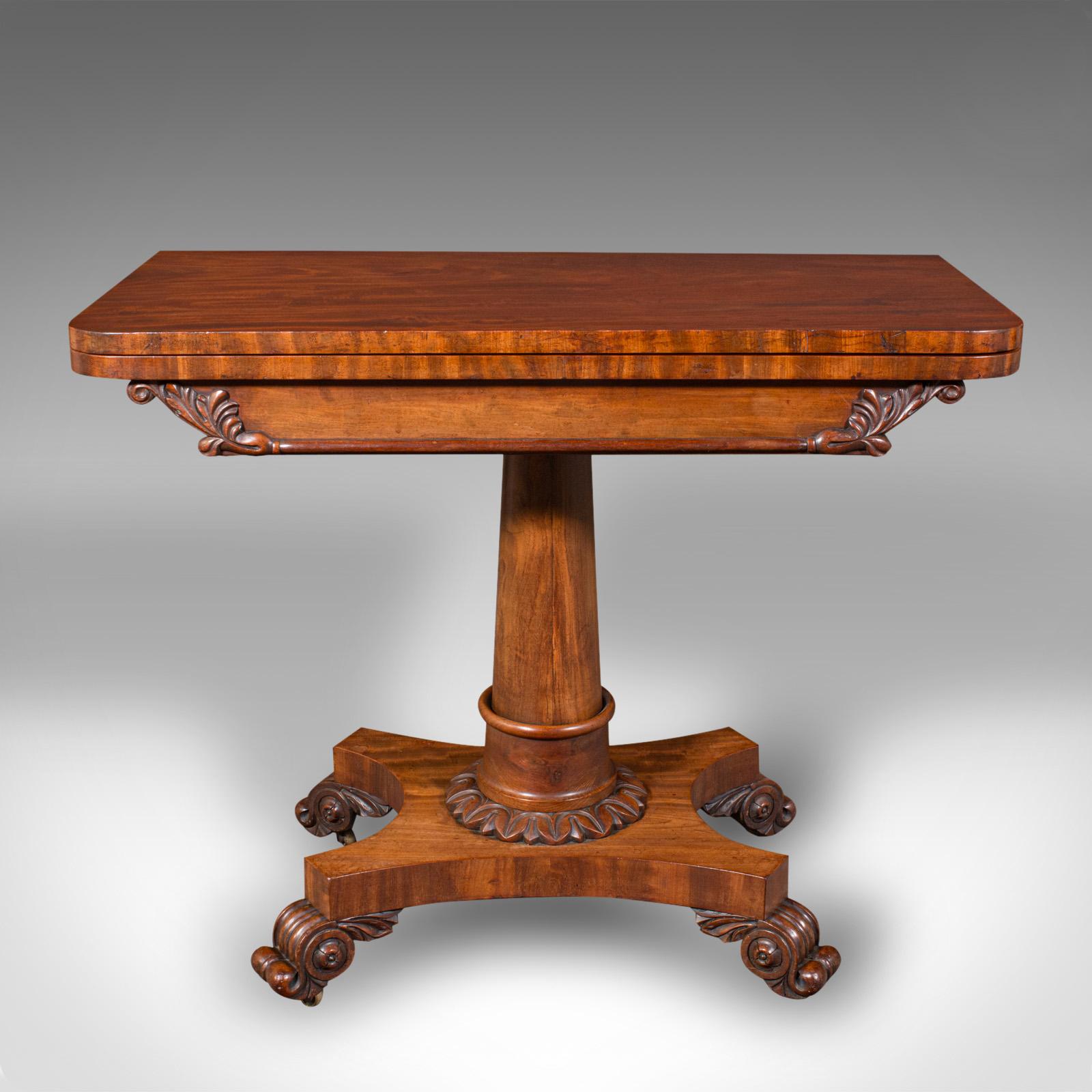 British Antique Fold Over Parlour Card Table, English, Games, Side, William IV, C.1835 For Sale