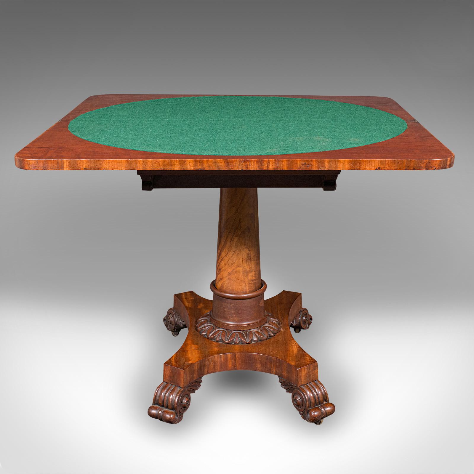 Mid-19th Century Antique Fold Over Parlour Card Table, English, Games, Side, William IV, C.1835 For Sale