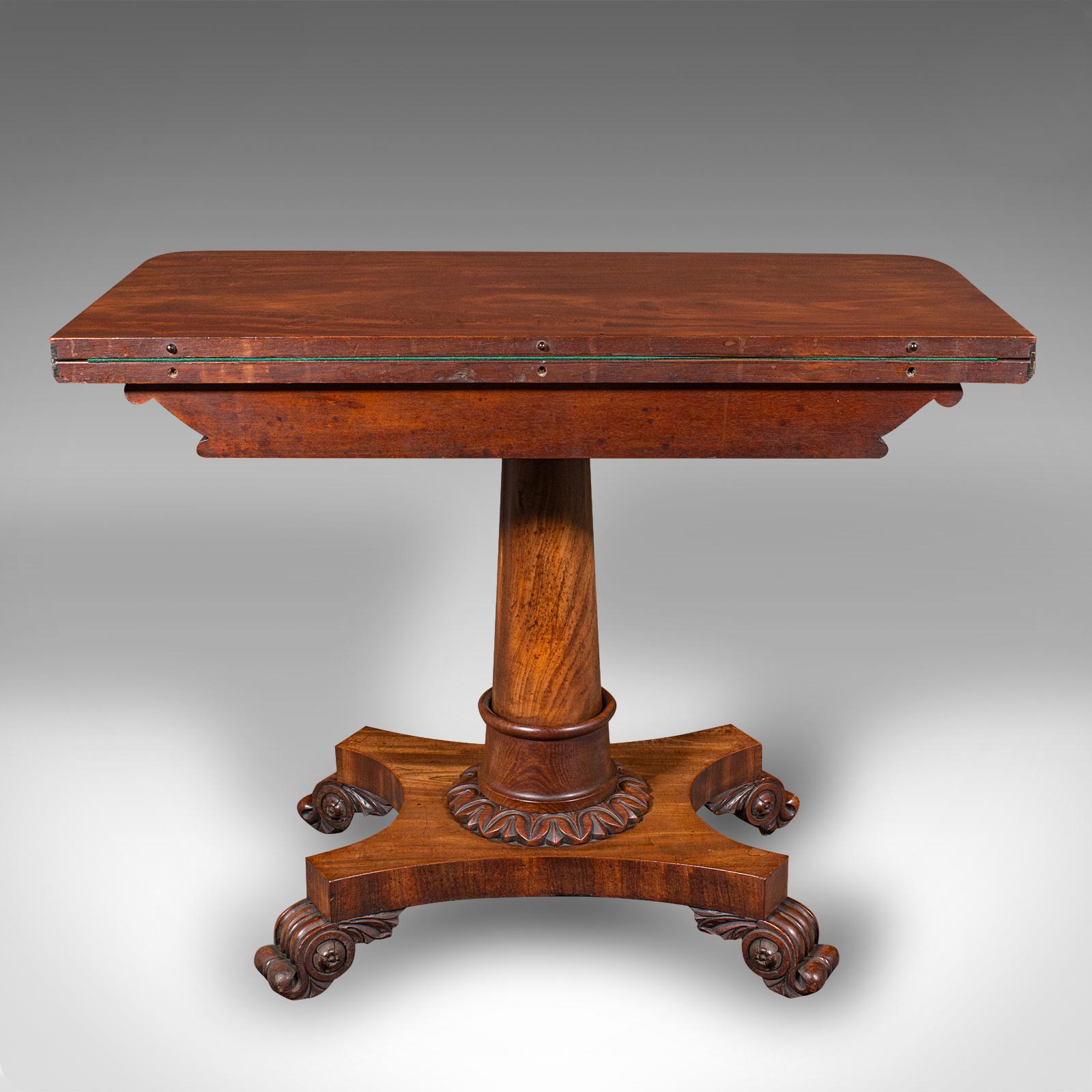 Mahogany Antique Fold Over Parlour Card Table, English, Games, Side, William IV, C.1835 For Sale