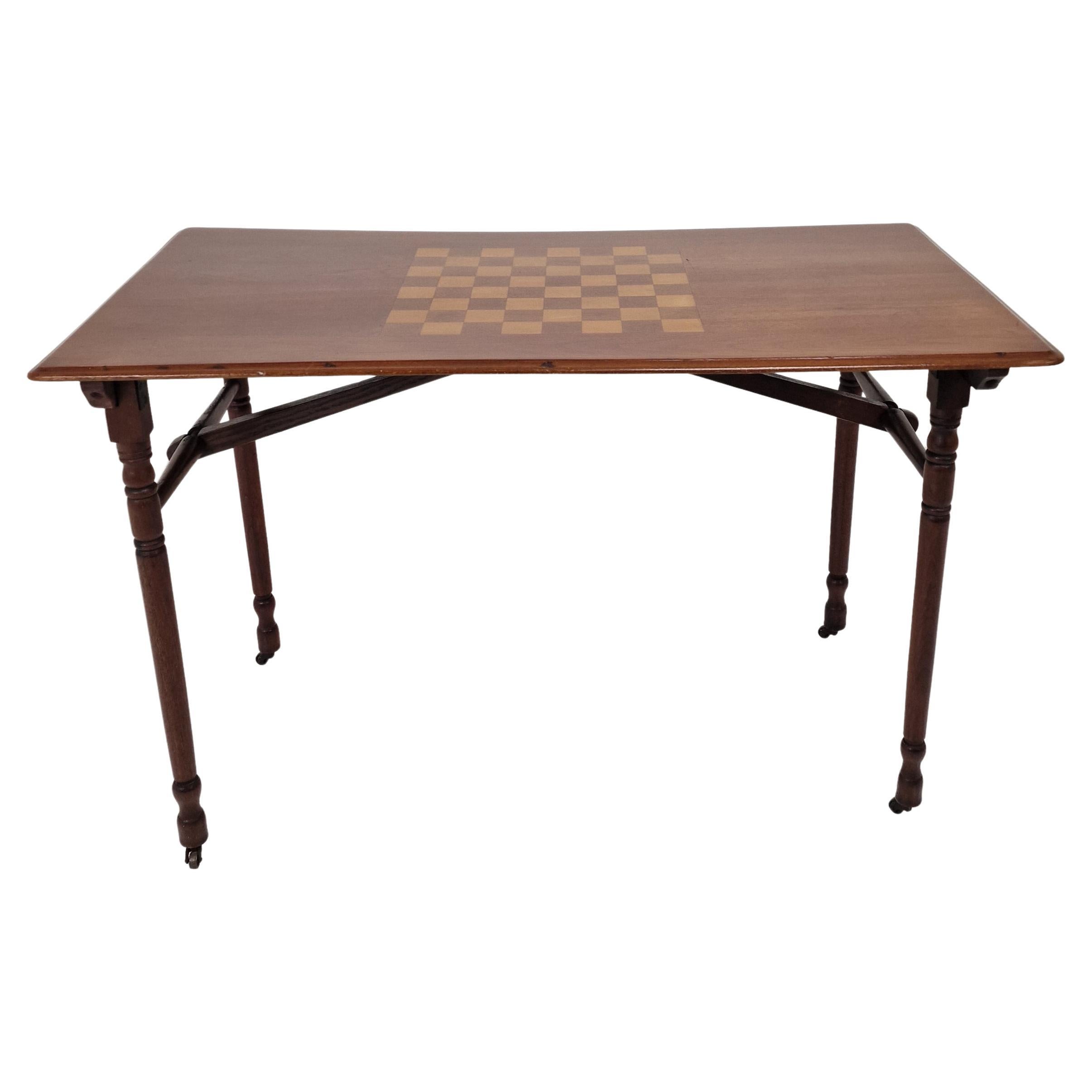 Antique Foldable Wooden Chess Table, France 19th Century
