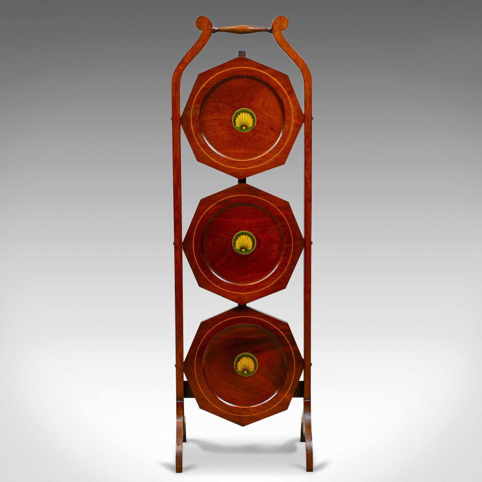 20th Century Antique Folding Cake Stand, English, Edwardian, Mahogany, Three-Tier, circa 1910