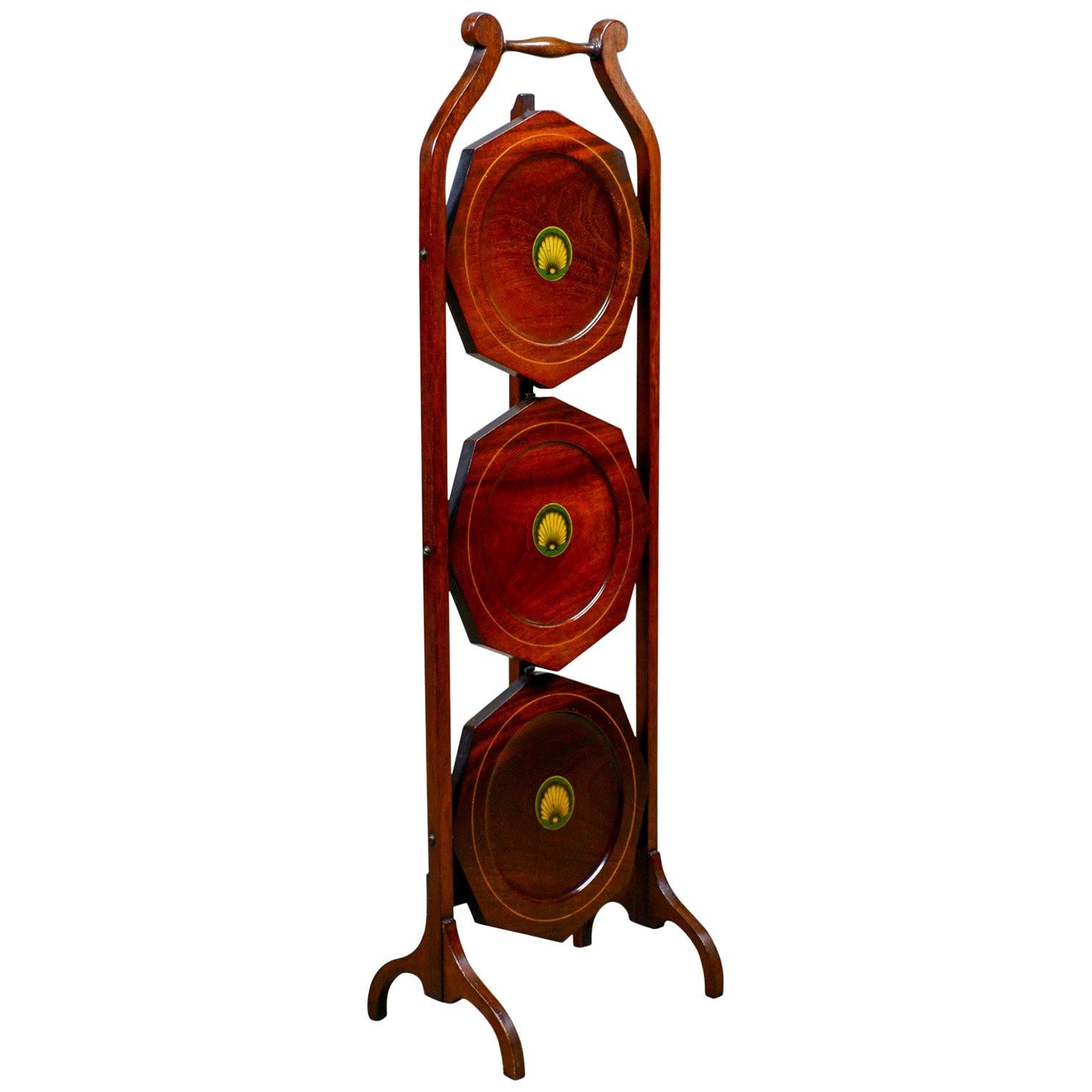 Antique Folding Cake Stand, English, Edwardian, Mahogany, Three-Tier, circa 1910