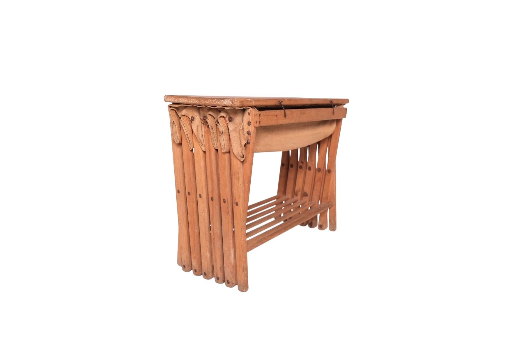 Antique Folding Campaign Bed and Convertible Side Table in Oak and Canvas For Sale 7