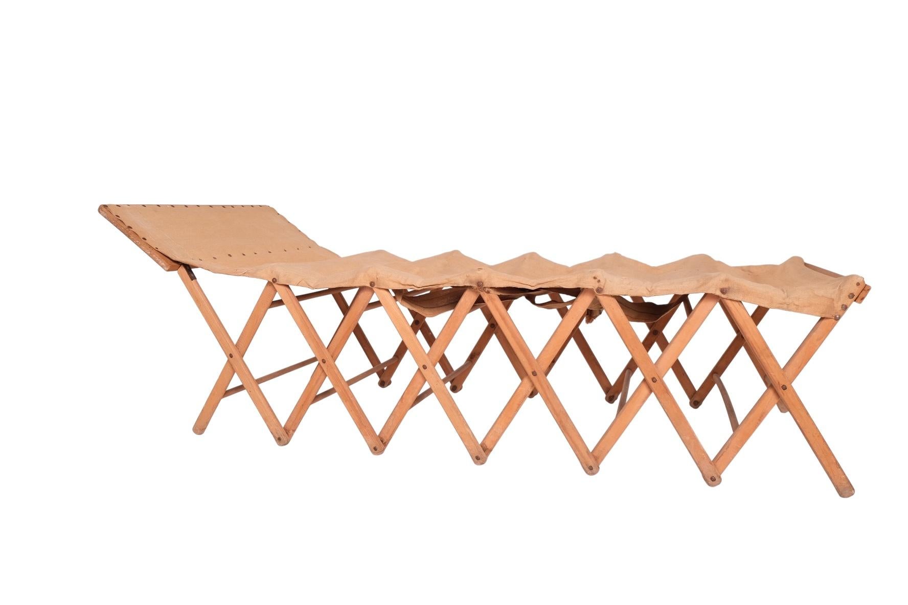 Antique Folding Campaign Bed and Convertible Side Table in Oak and Canvas For Sale 12