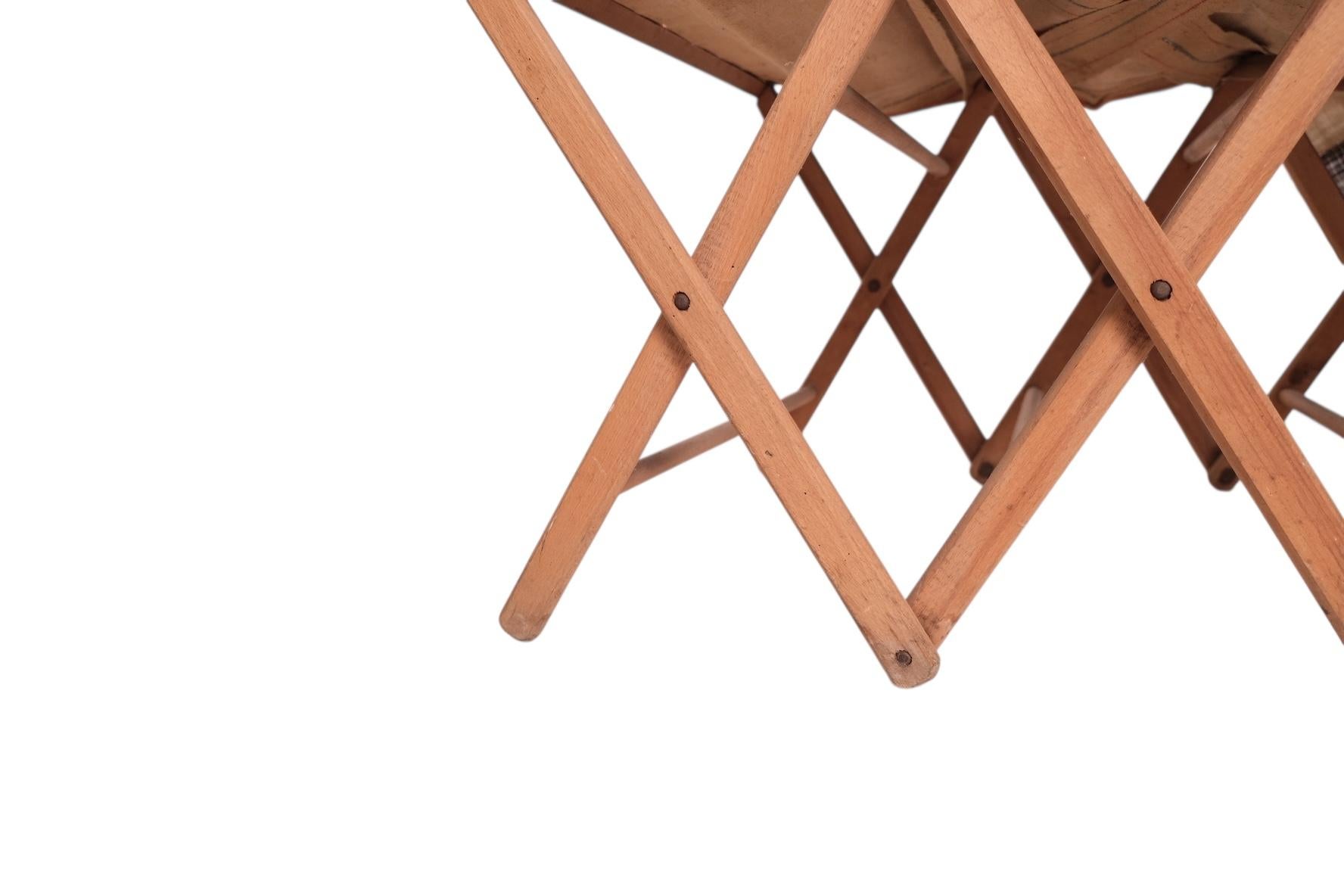 Antique Folding Campaign Bed and Convertible Side Table in Oak and Canvas For Sale 14