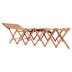 Antique Folding Campaign Bed and Convertible Side Table in Oak and Canvas