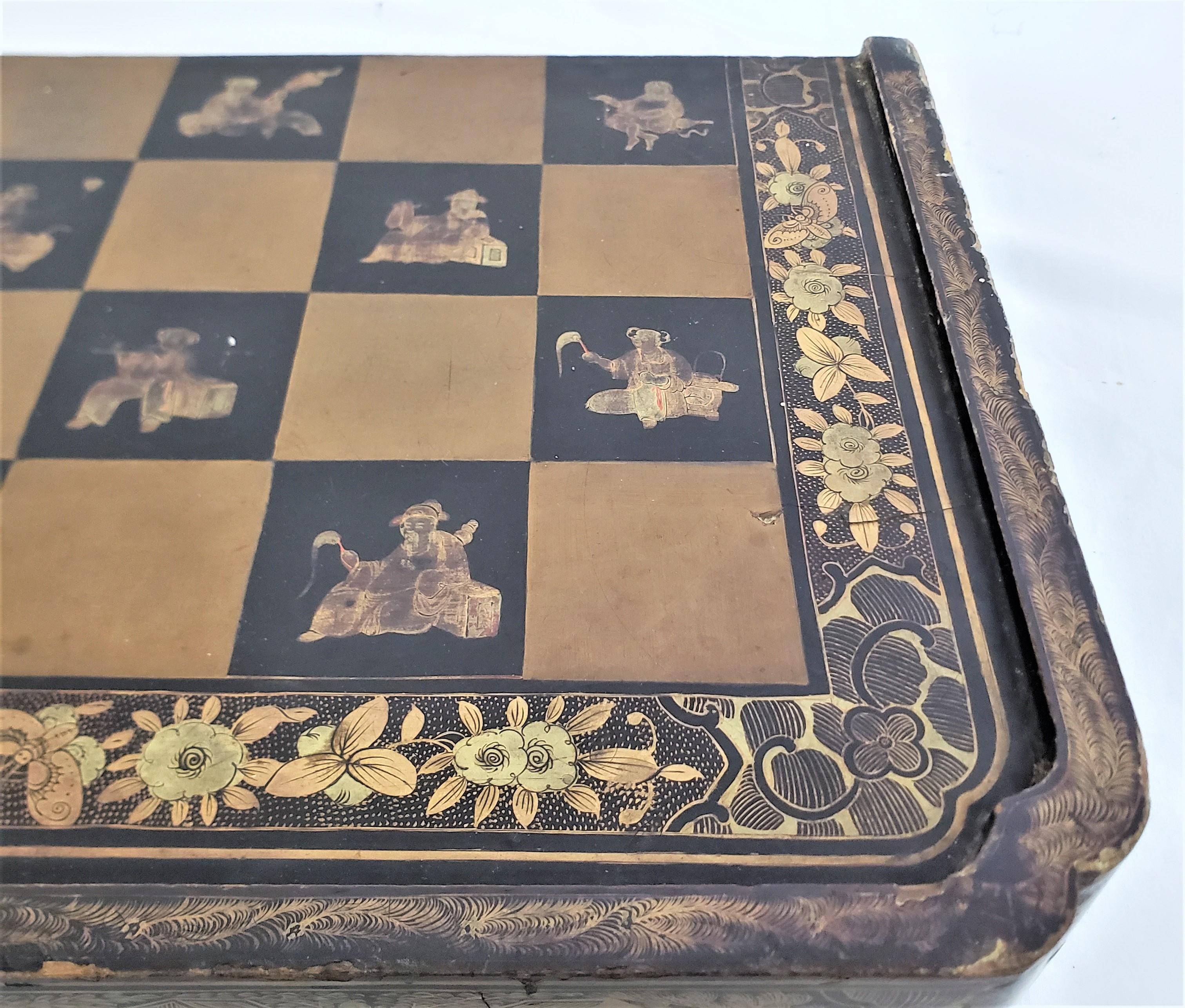 Antique Folding Chinoiserie Chess & Backgammon Board with Turned English Pieces 5