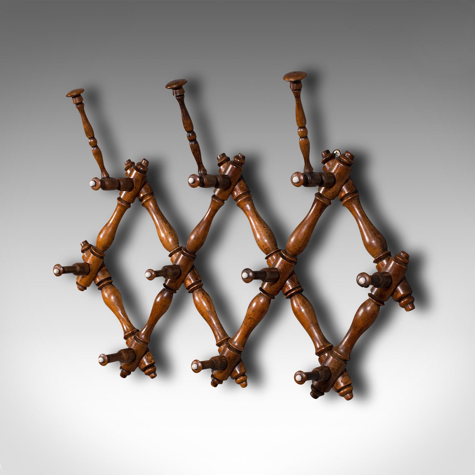 British Antique Folding Coat Rack, Scottish, Beech, Hallway, Wall, Hat, Edwardian, 1910