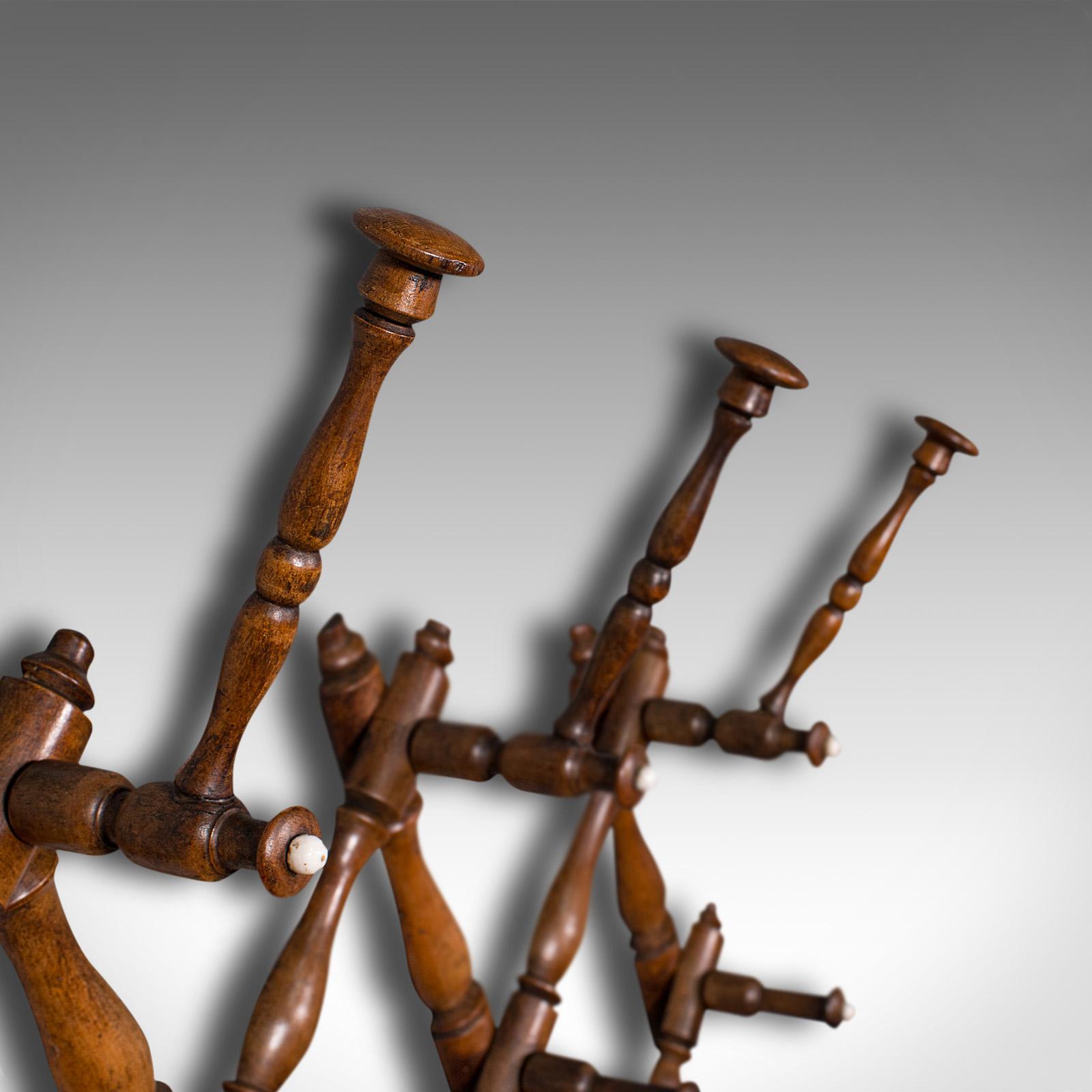 Antique Folding Coat Rack, Scottish, Beech, Hallway, Wall, Hat, Edwardian, 1910 1