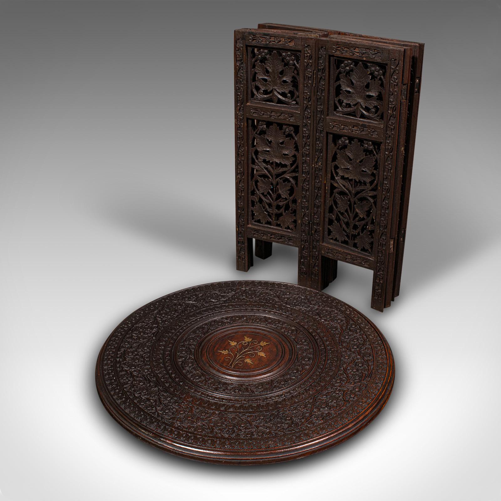 Antique Folding Colonial Table, Indian, Teak, Occasional, Side, Victorian, 1870 6