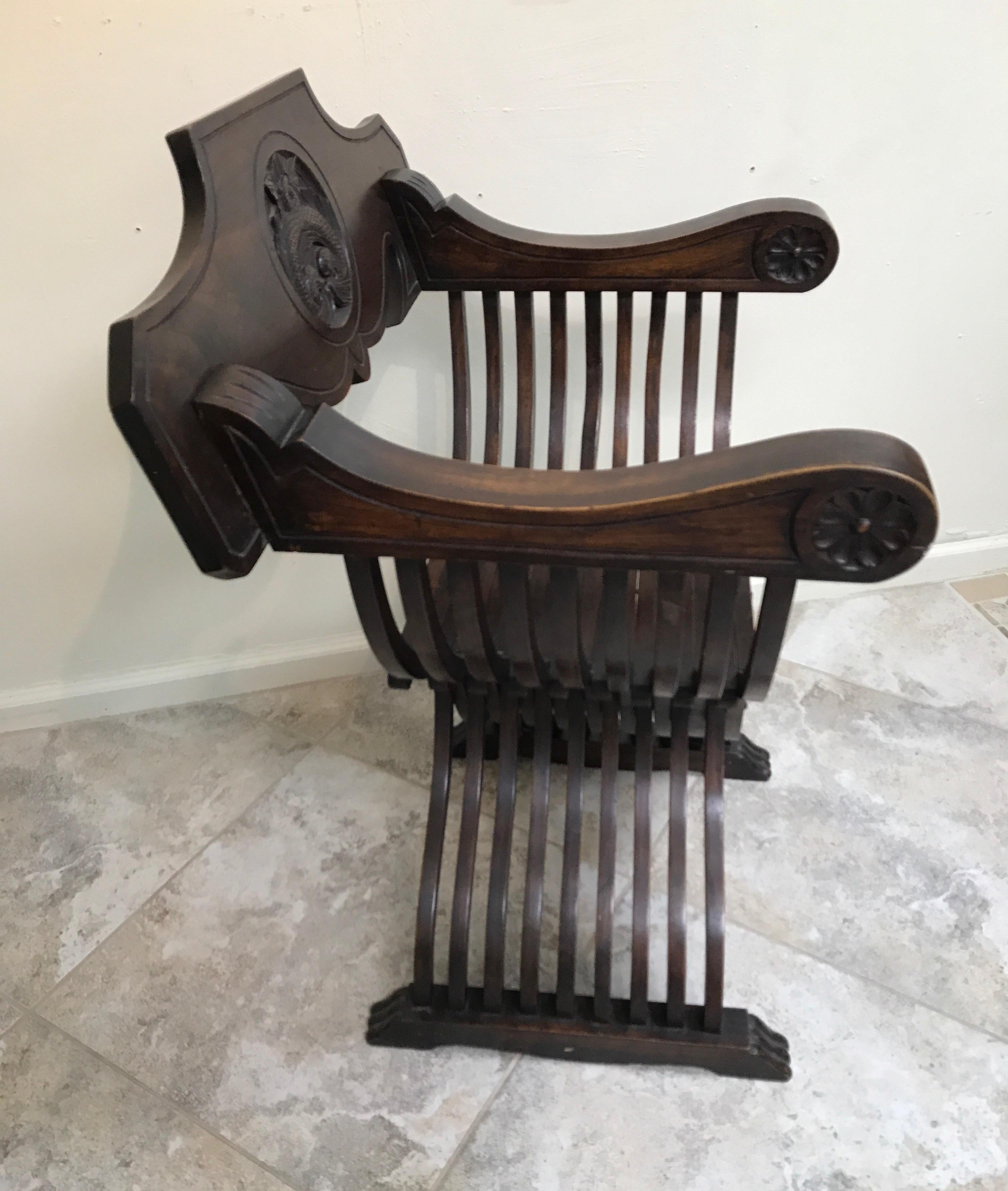 Italian Antique Folding Curule Armchair For Sale