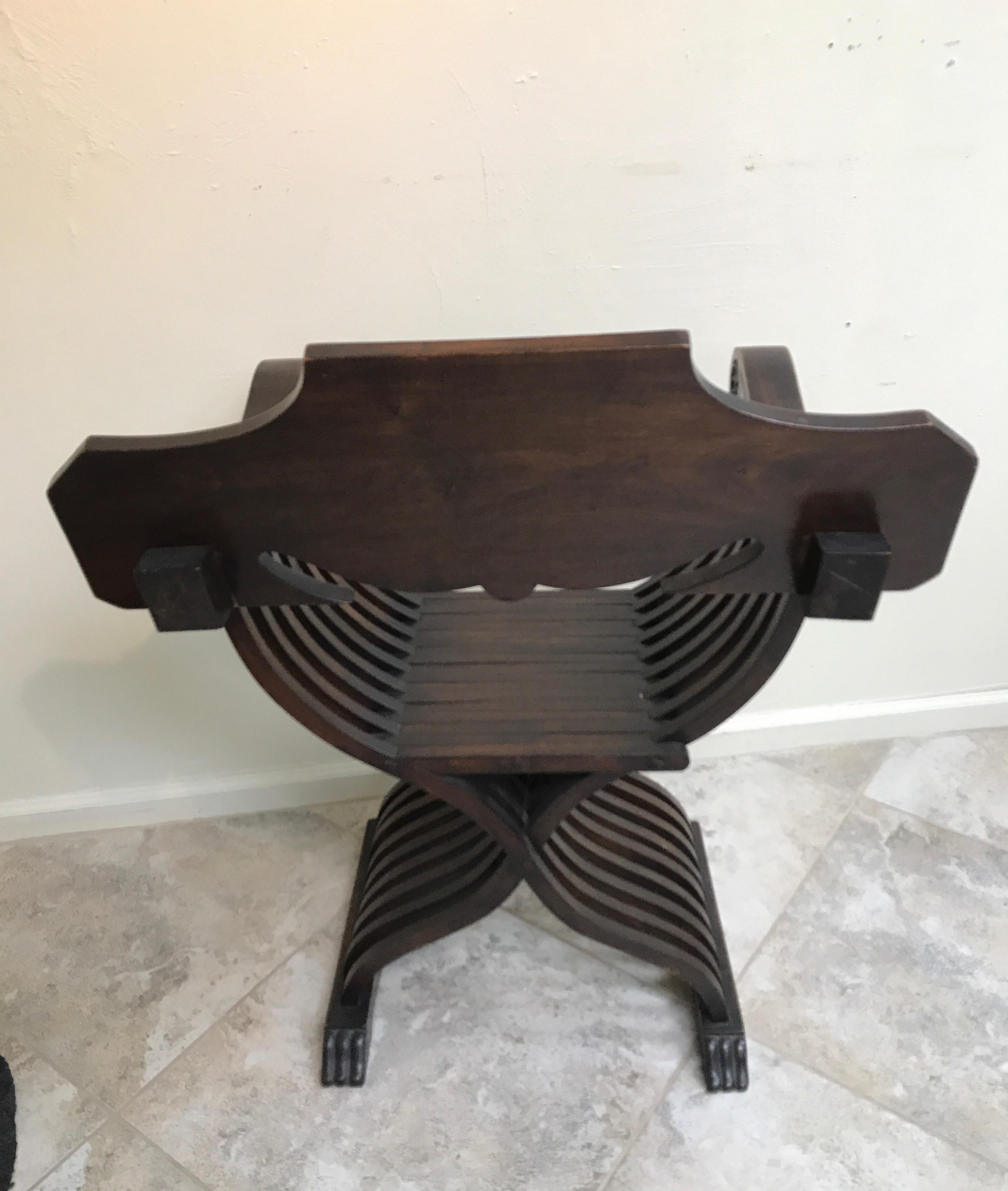 Antique Folding Curule Armchair In Good Condition For Sale In West Palm Beach, FL