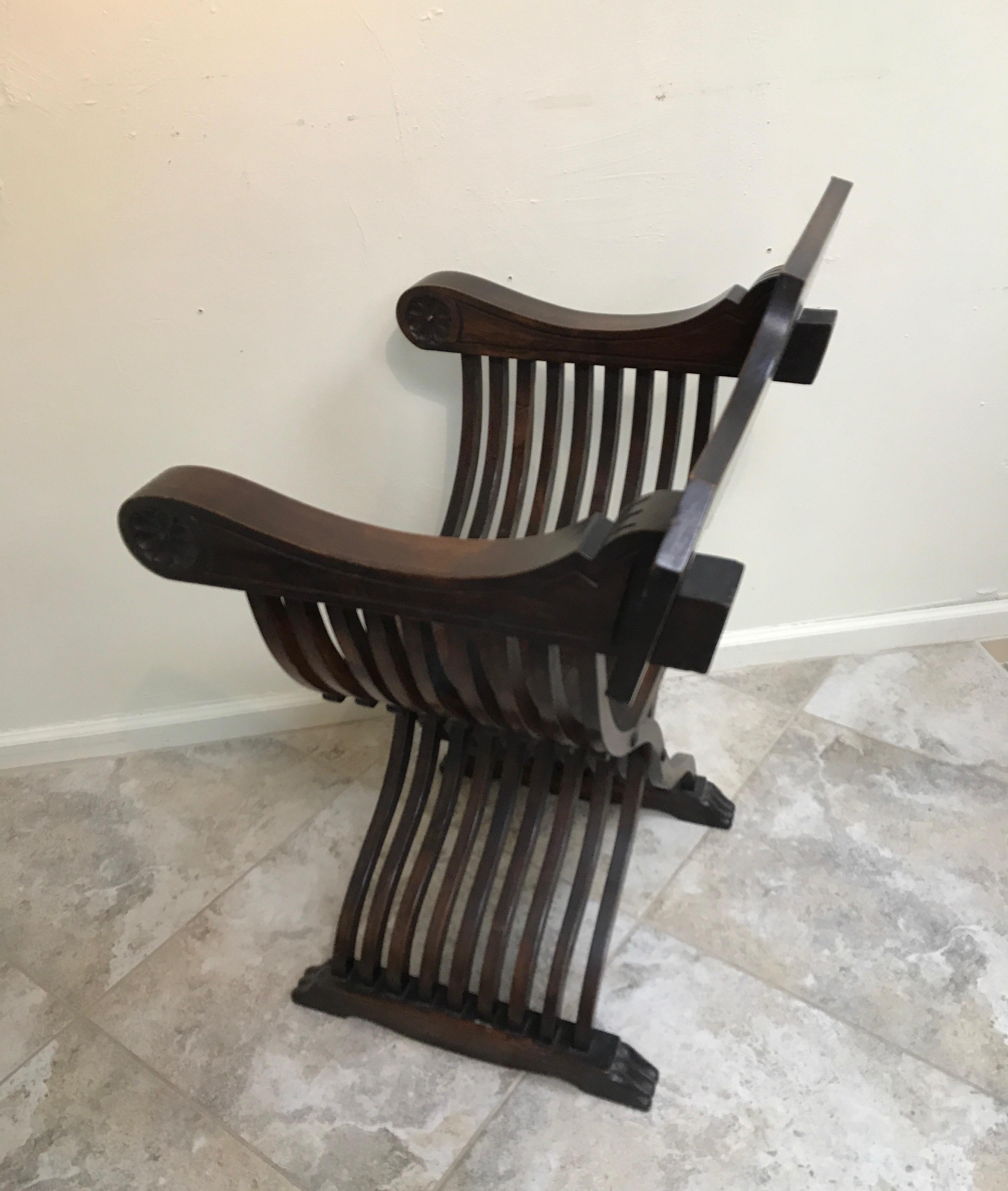 19th Century Antique Folding Curule Armchair For Sale