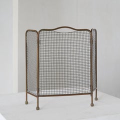 Antique Folding Fire Screen in Patinated Brass 19th Century