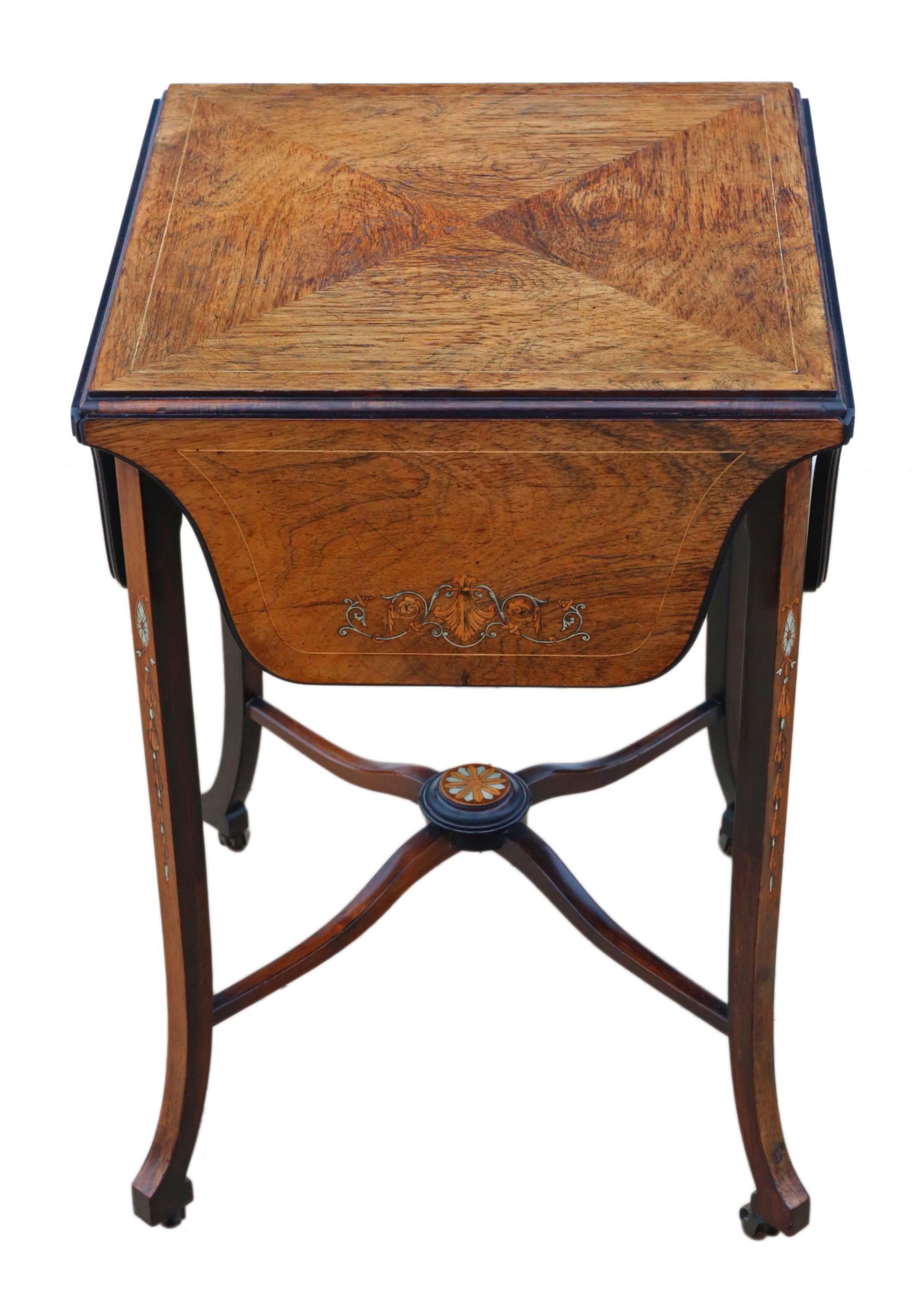 Antique Folding Inlaid Marquetry Centre Side Occasional Table In Good Condition For Sale In Wisbech, Cambridgeshire