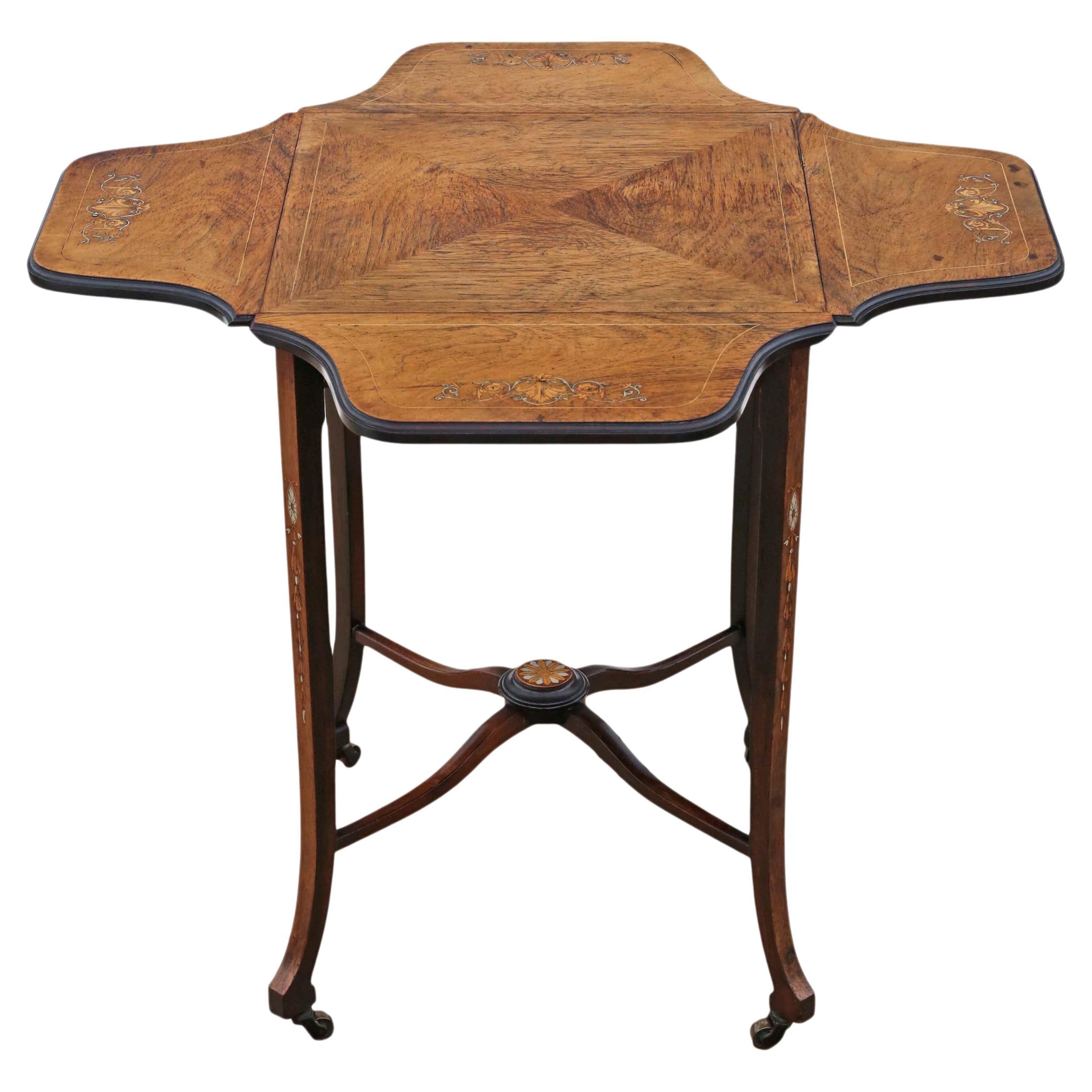 Antique Folding Inlaid Marquetry Centre Side Occasional Table For Sale