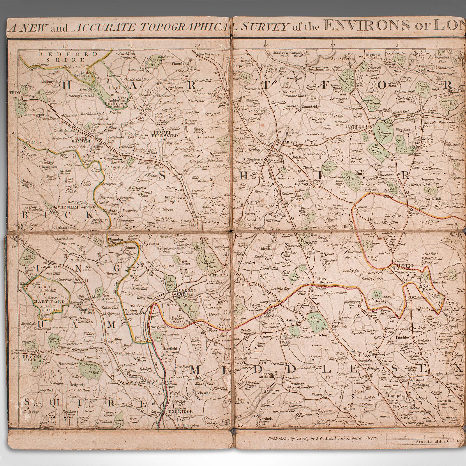 Antique Folding London Map, English, Cartography, Historic, Georgian, Dated 1783 In Good Condition For Sale In Hele, Devon, GB
